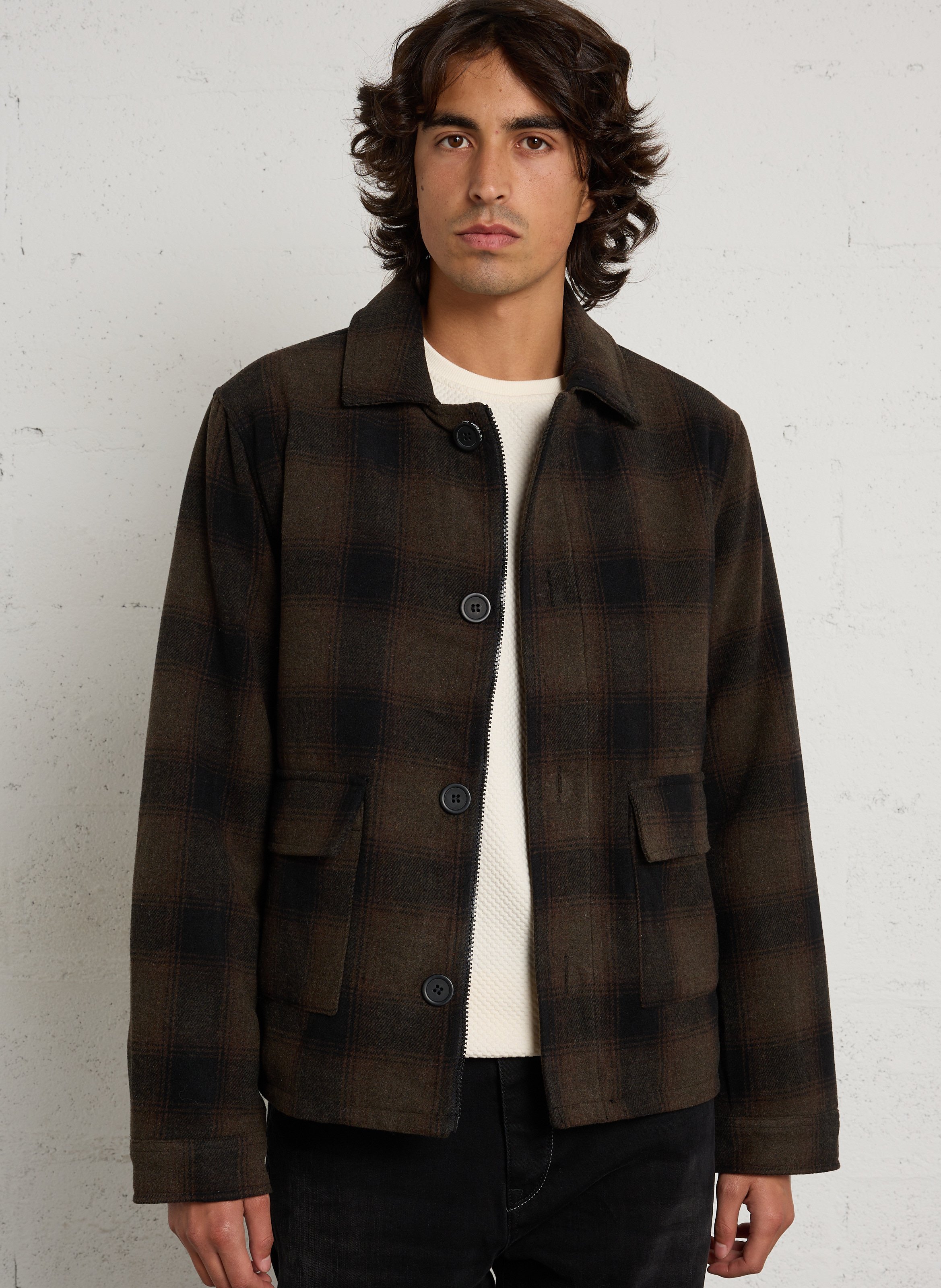 Blouson droit boutonné à carreaux LE TEMPS DES CERISES Vert