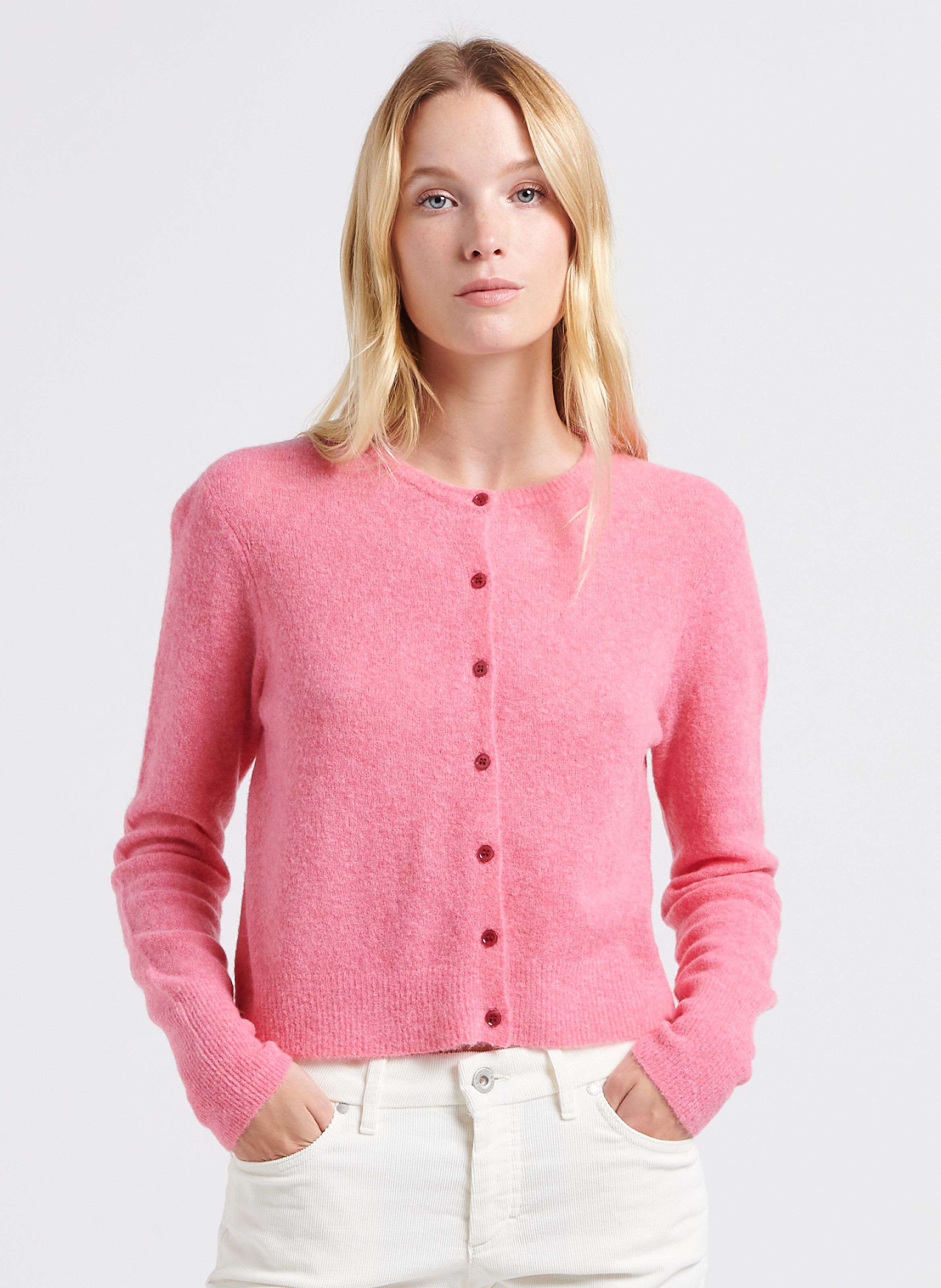 Wool blend Short Cardigan Rose Bonbon Chine American Vintage