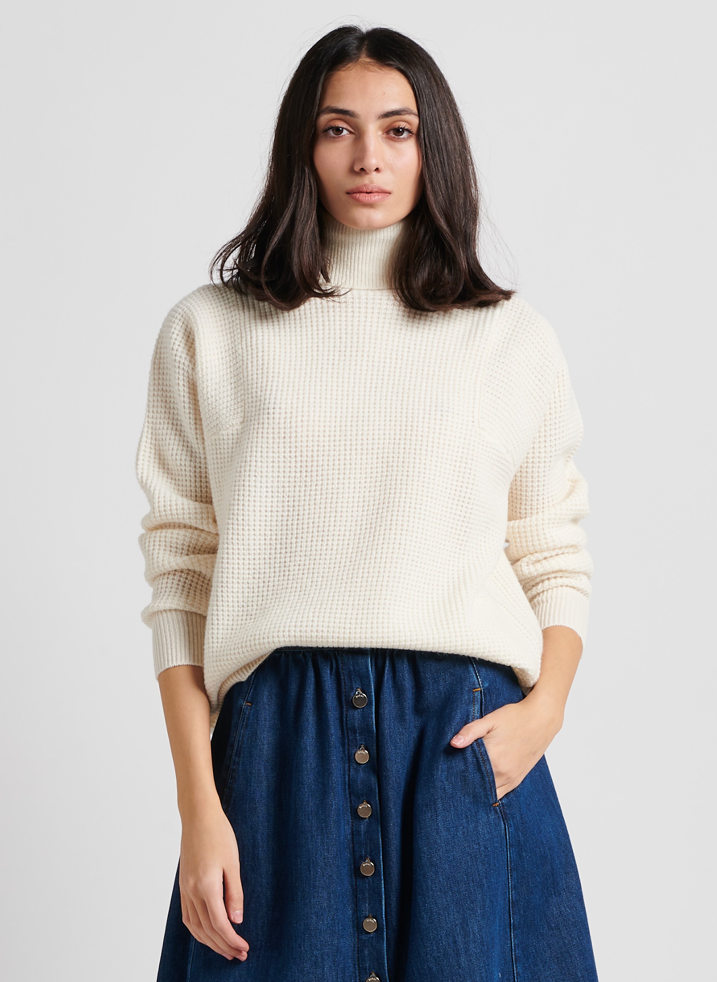 Pull col roulé online creme femme