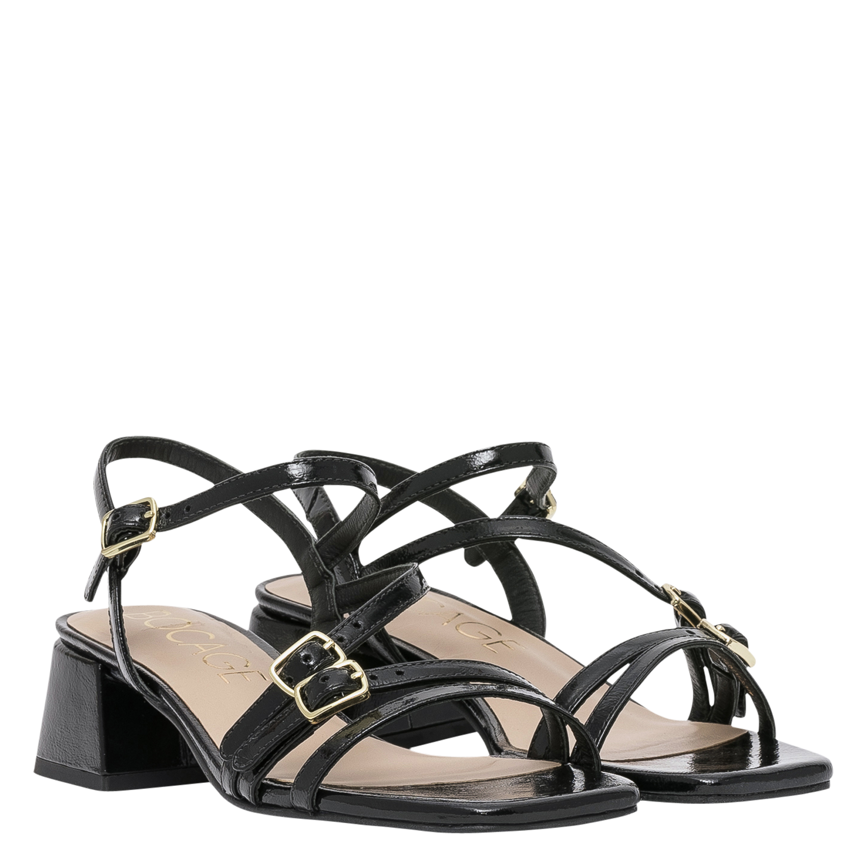Offene Glattledersandalen mit niedrigem Absatz BOCAGE Schwarz