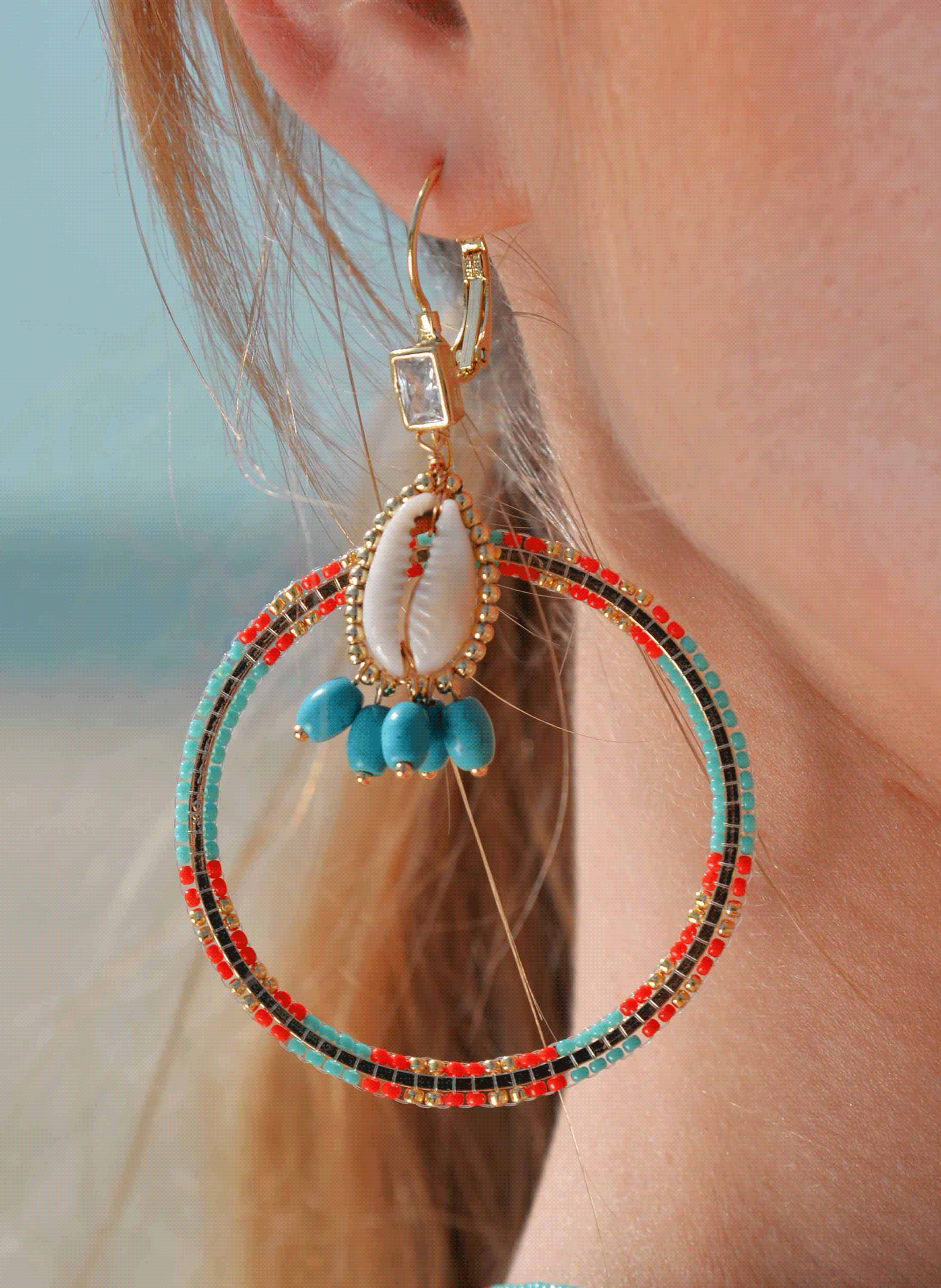 Dangling earrings with pearls for pierced ears HIPANEMA Blue