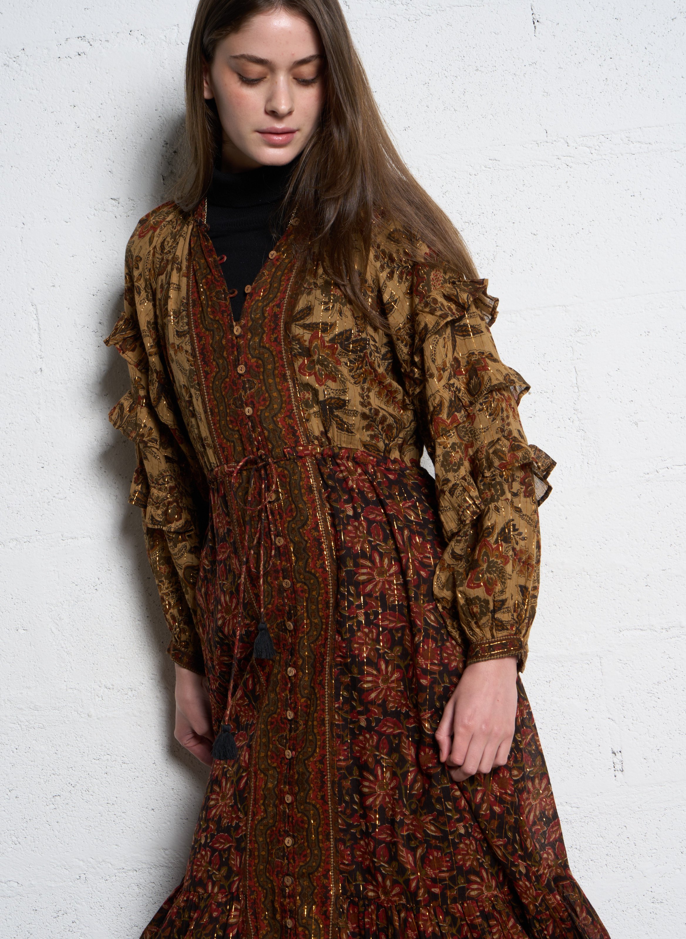 Flared long cotton-blend dress MAISON HOTEL Orange