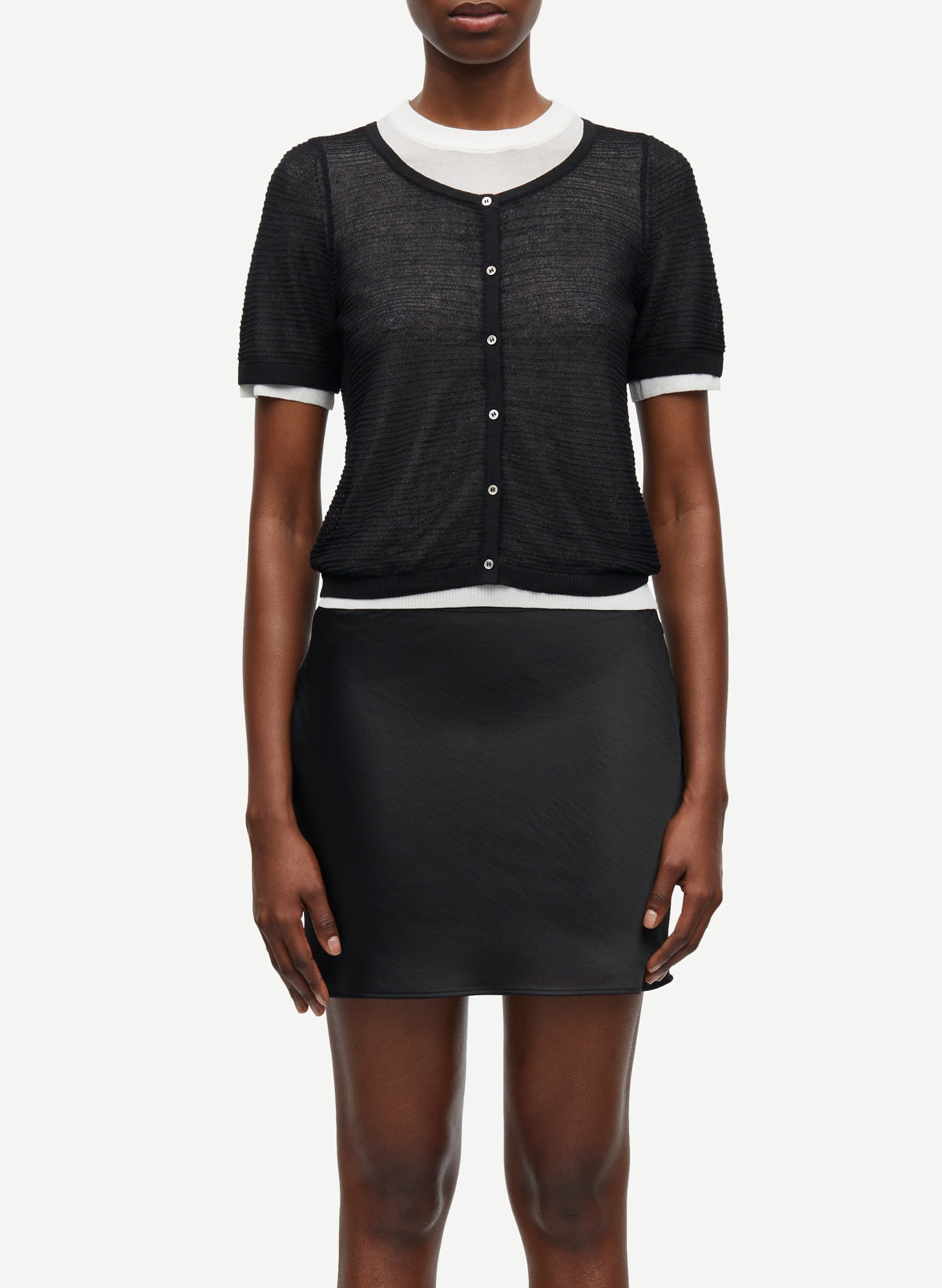 Cardigan droit en coton mélangé SAMSOE SAMSOE Noir