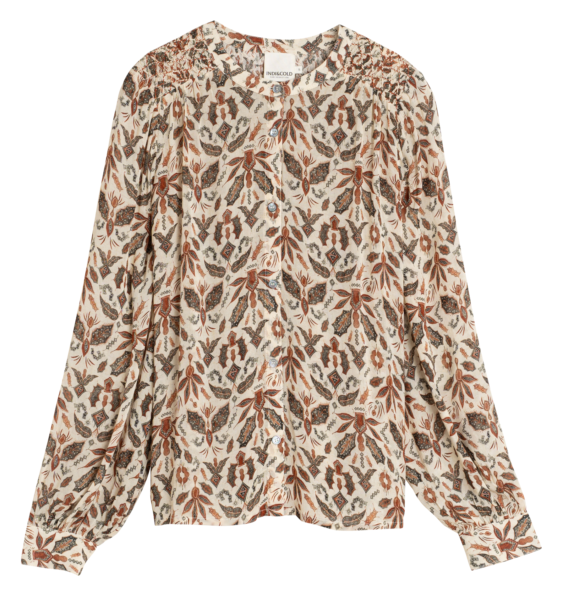 Chemise ample col tunisien imprimée INDI & COLD Beige