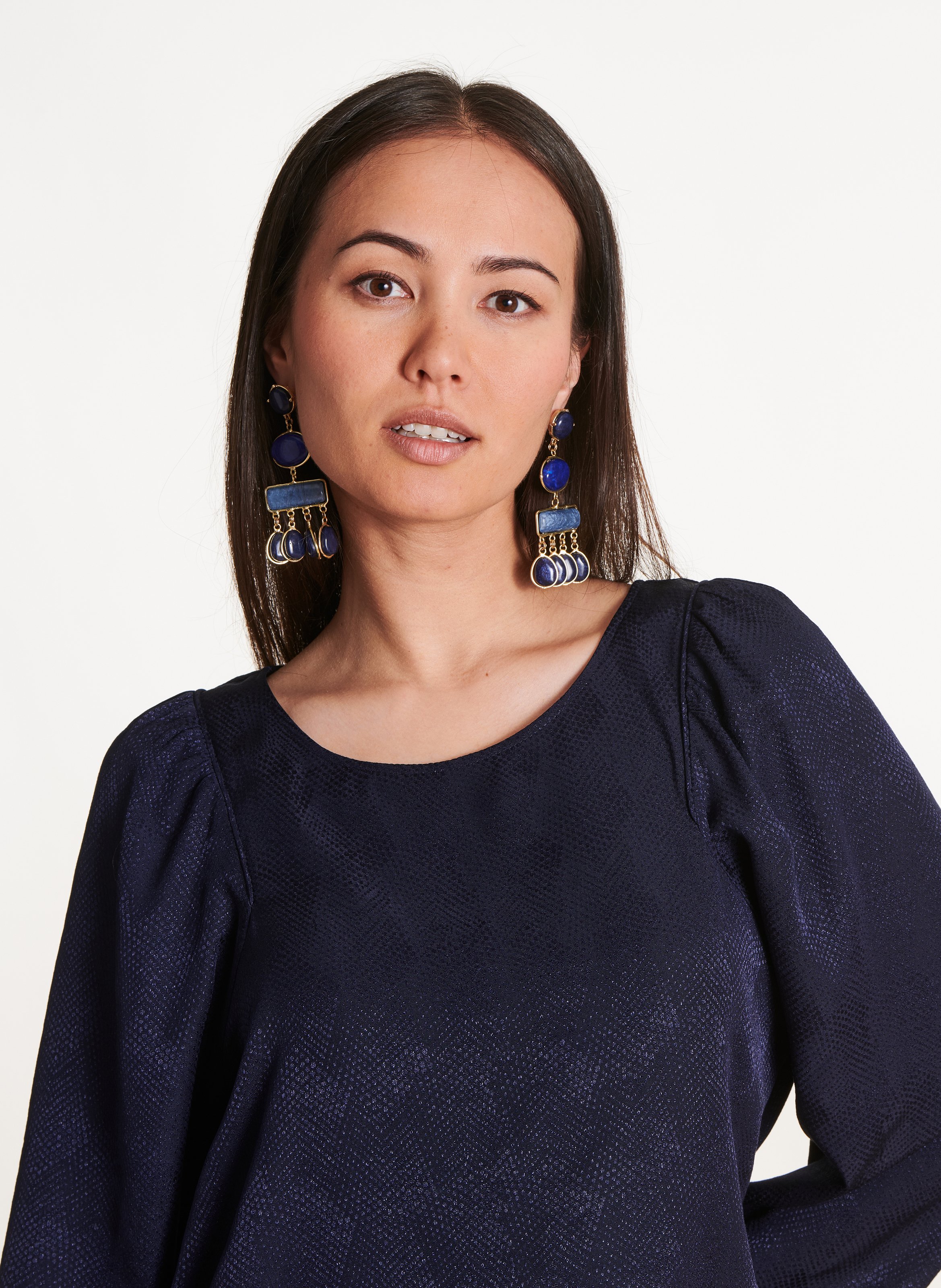Straight top with puffy long sleeves LA FEE MARABOUTEE Blue