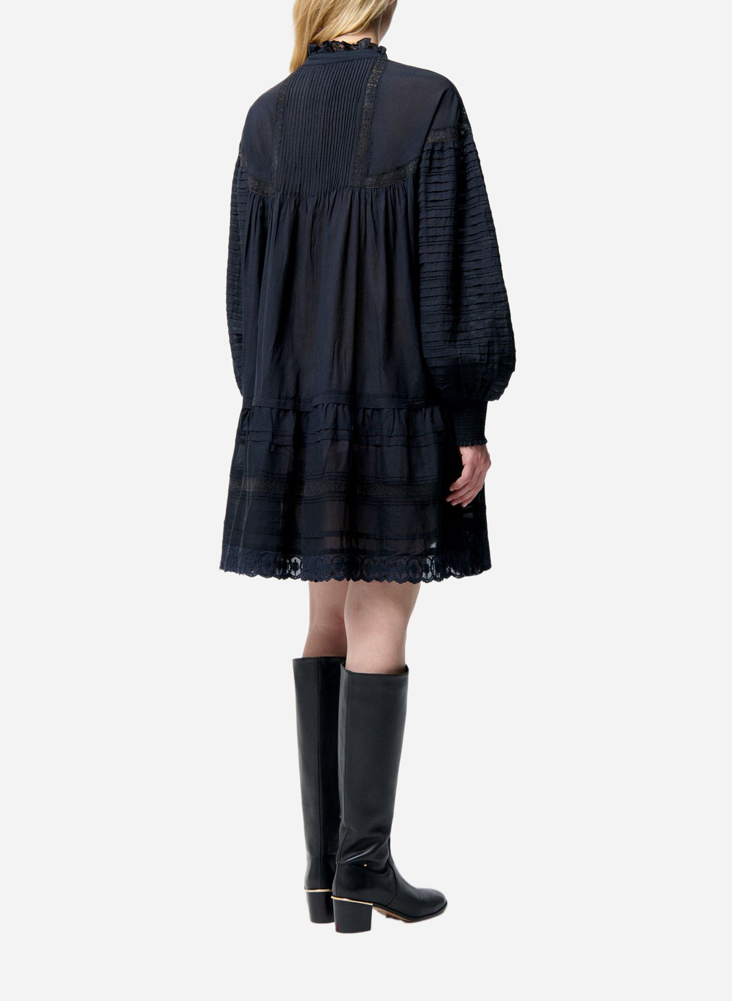 Korte A-lijn jurk met borduurwerk van katoenmix VANESSA BRUNO Zwart