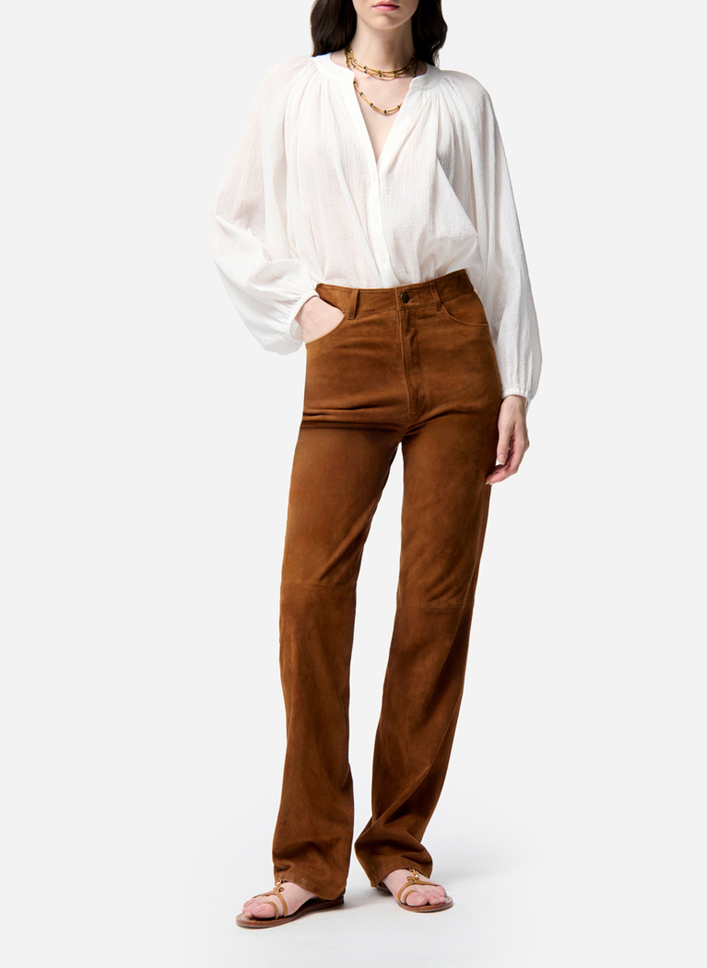 Flared suede leather pants VANESSA BRUNO Brown