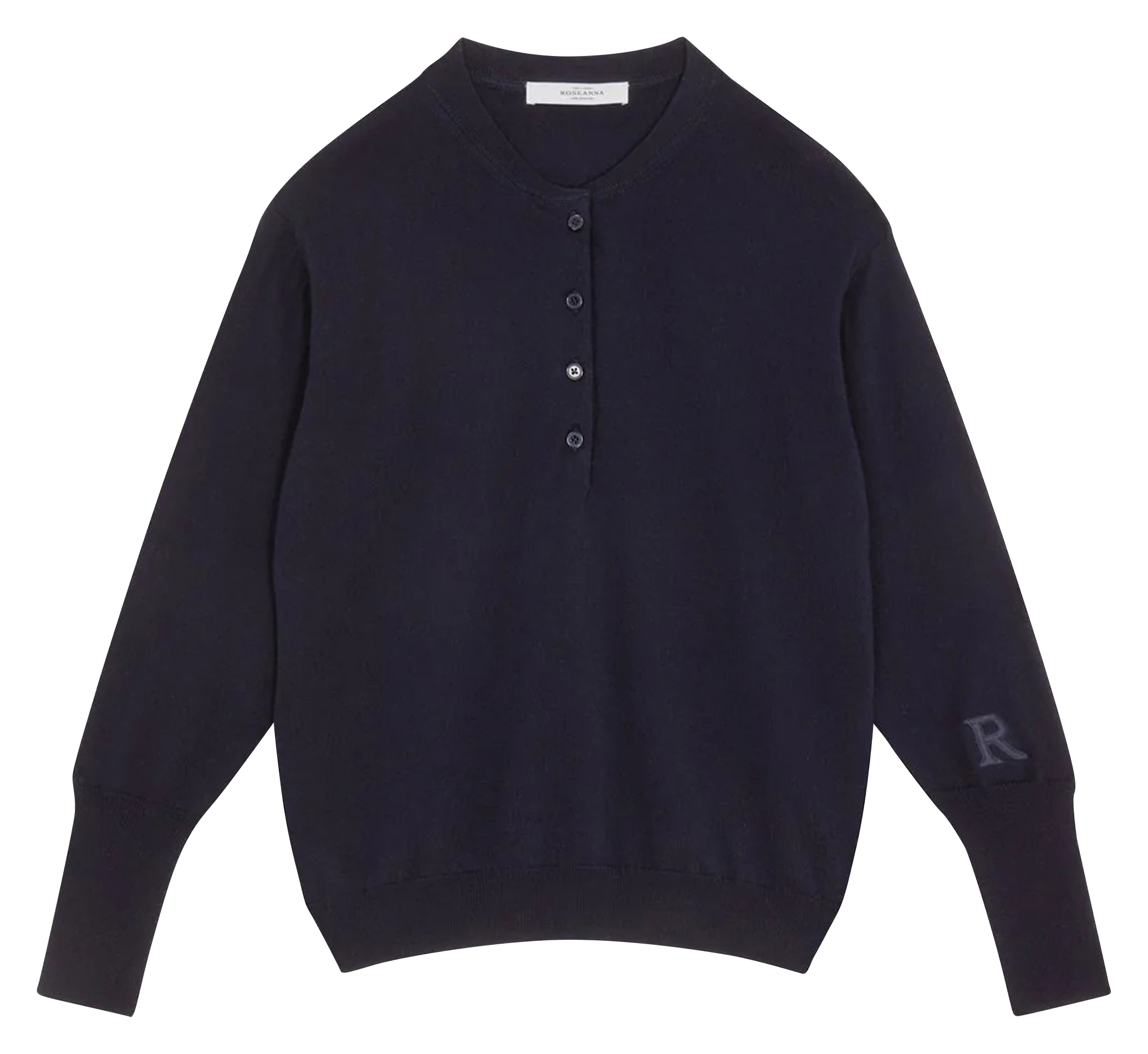 Pull ample col rond brodé en laine vierge ROSEANNA Bleu