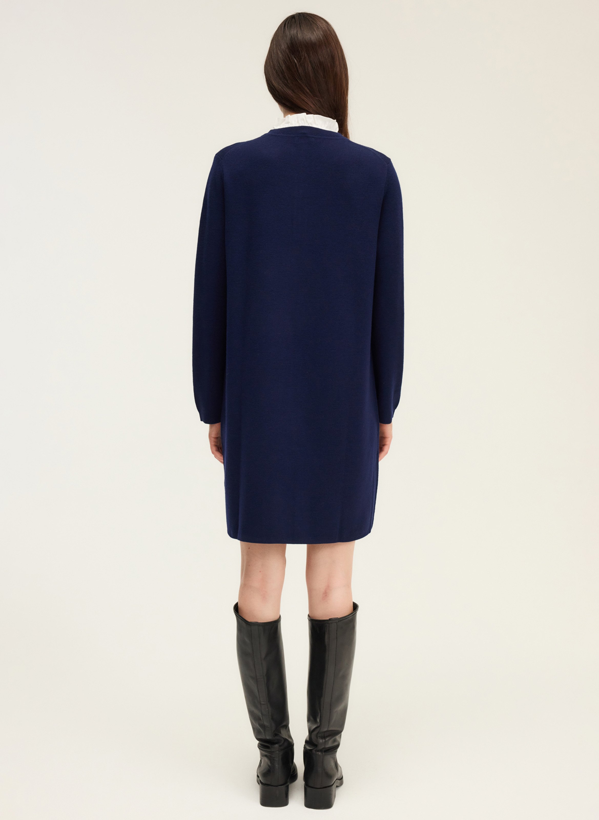 Robe courte col rond en laine mélangée PABLO Bleu