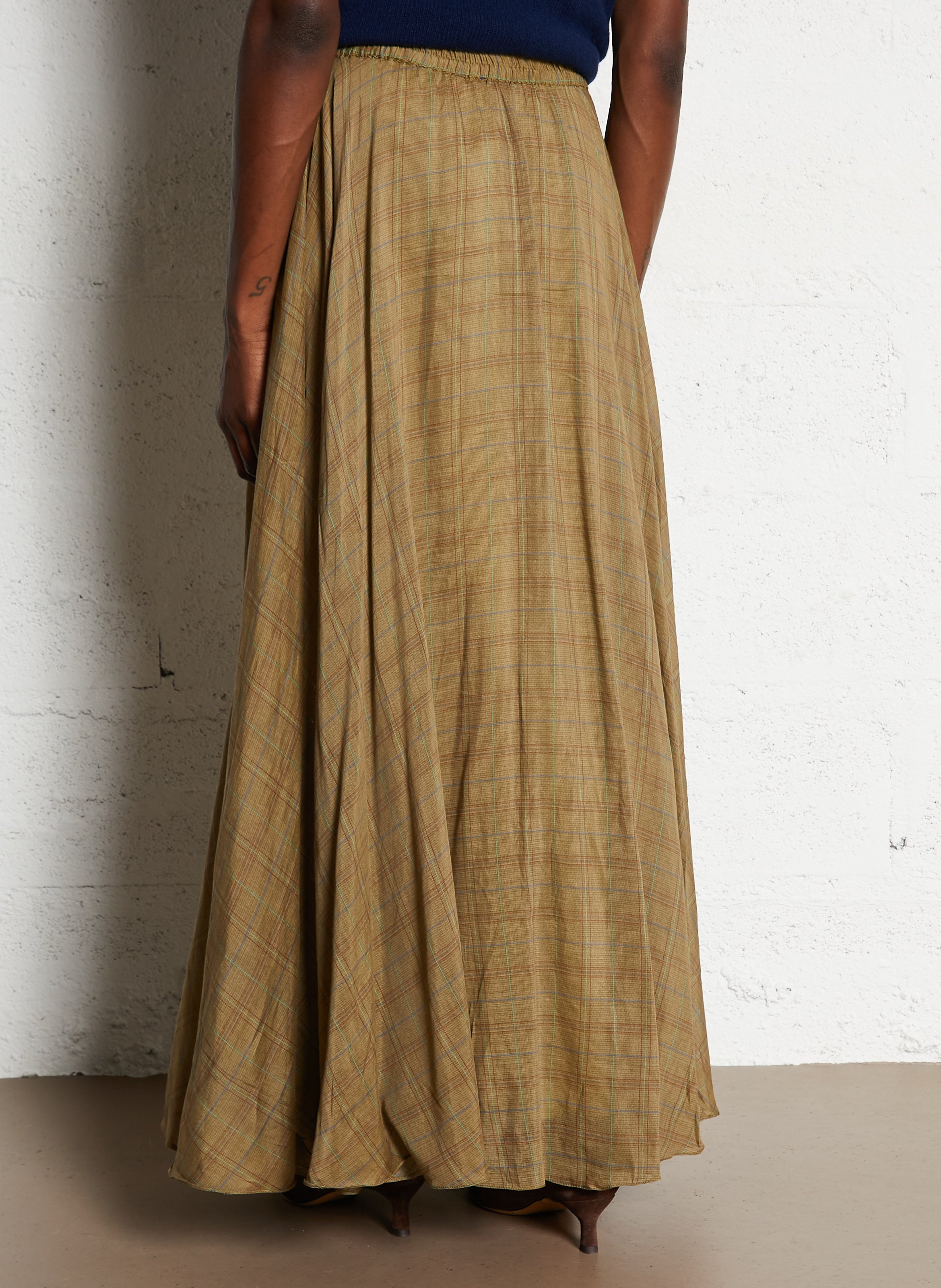 Jupe longue évasée en coton et soie MES DEMOISELLES Kaki