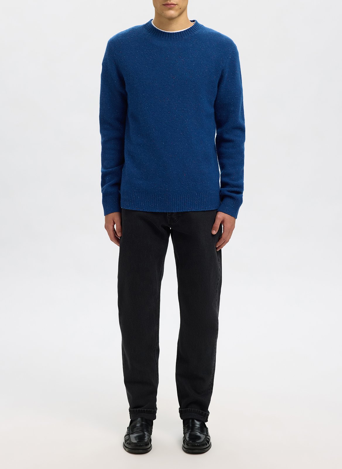 Pull droit uni en laine mélangée SELECTED Bleu