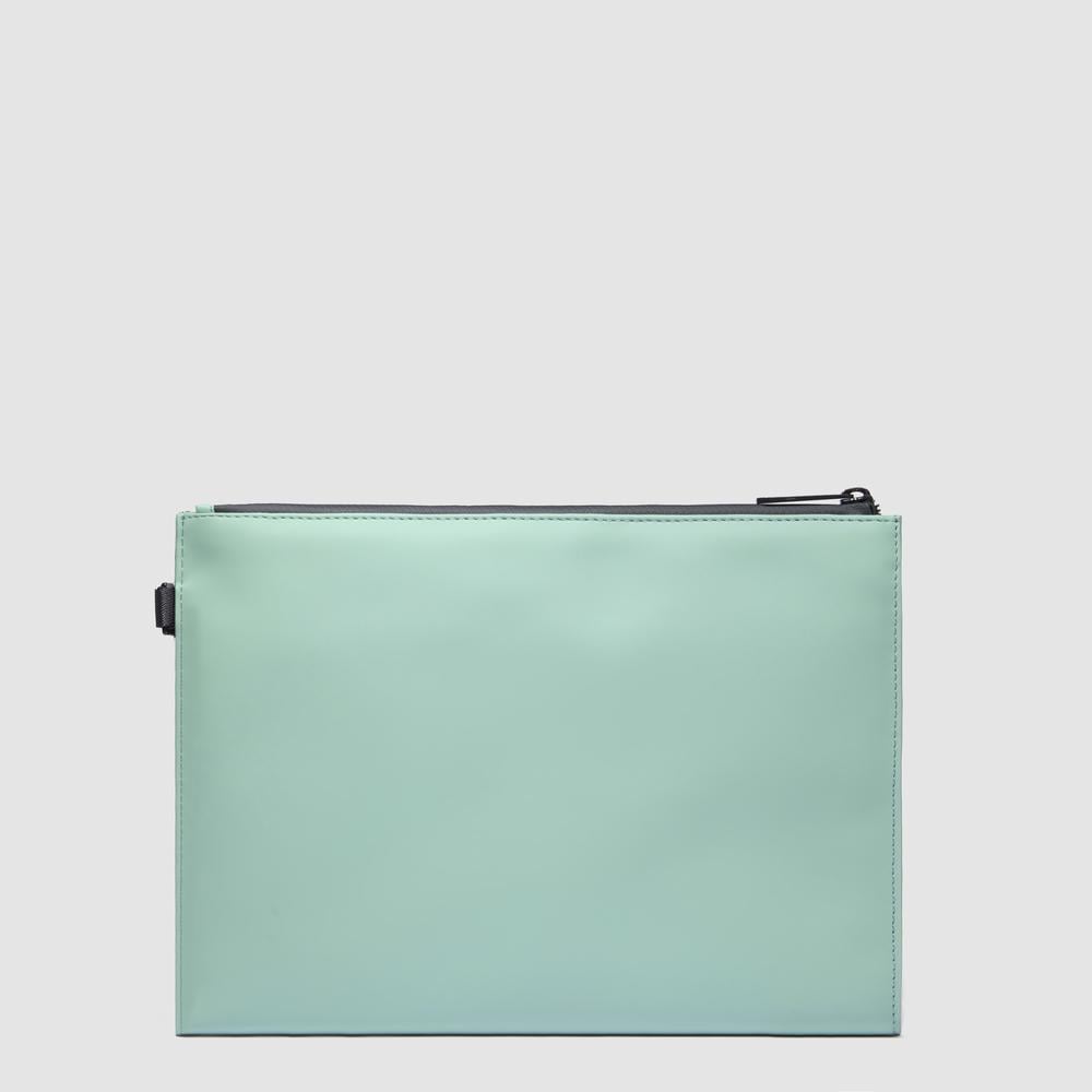 Water-repellent canvas clutch with compartment for iPad® 11 and pocket for AirPods® PIQUADRO Green