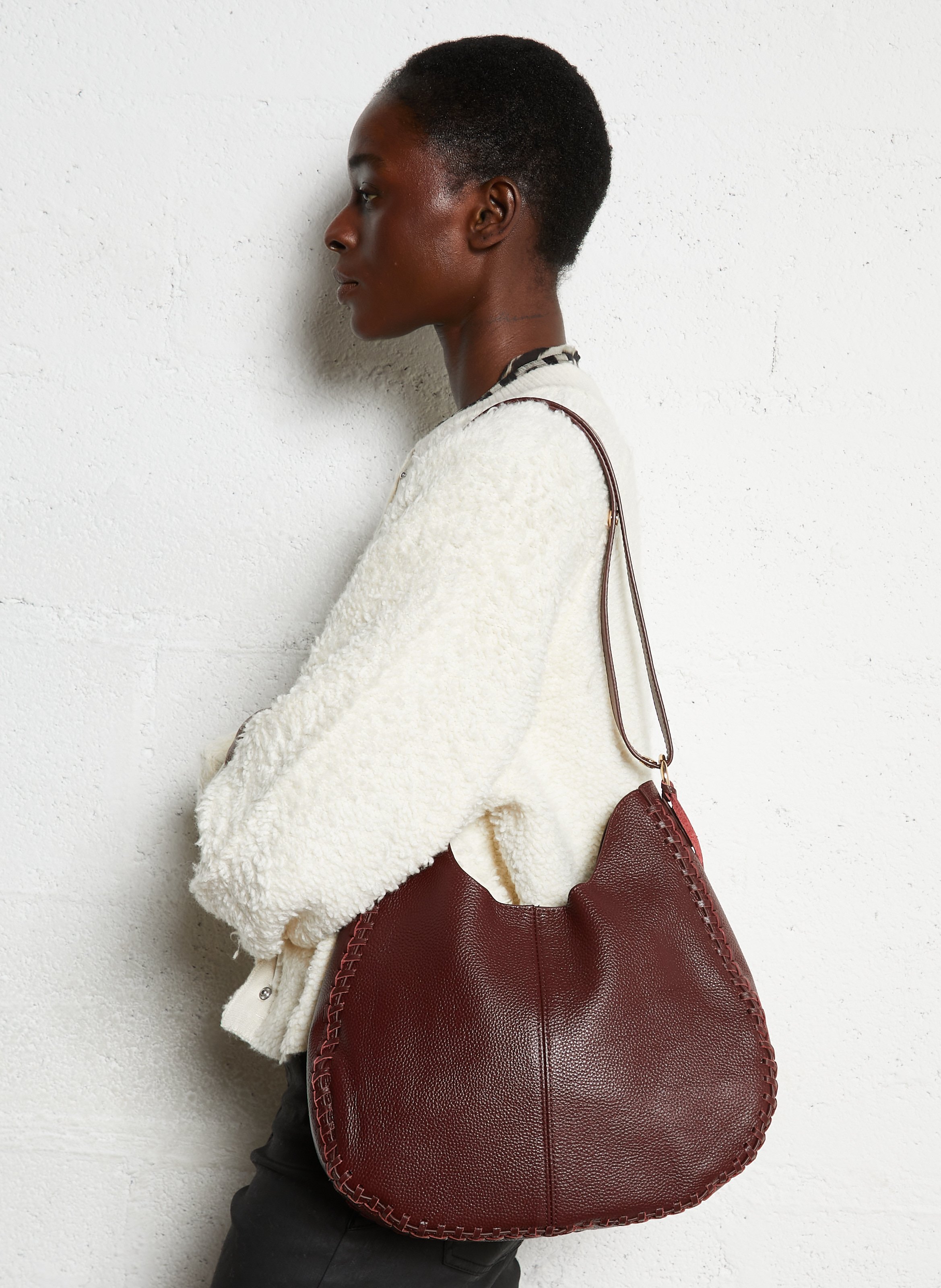 Buideltas van getextureerd leer met veters LA FEE MARABOUTEE Rood