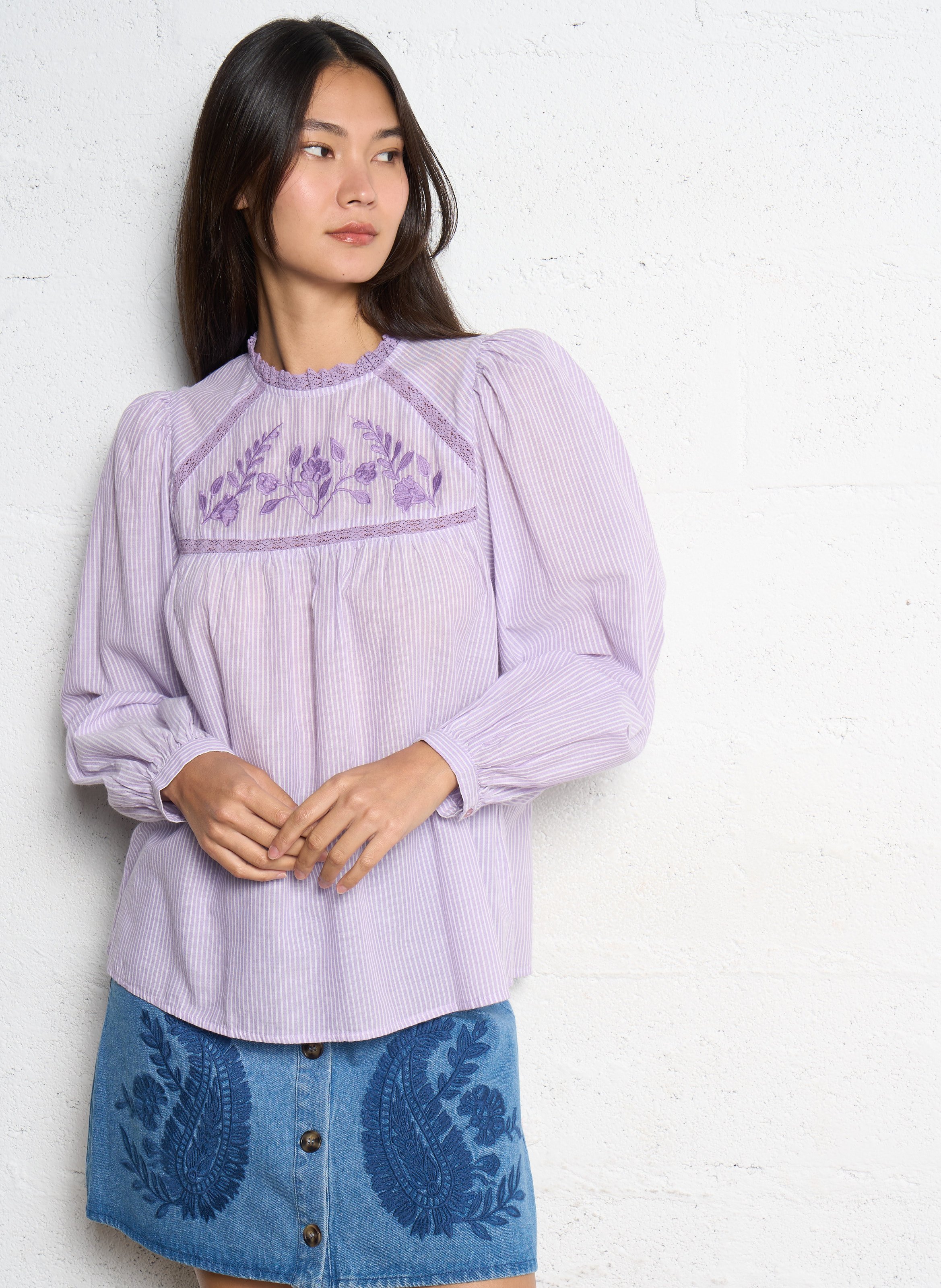 Loose-fit striped blouse with round neck LA PETITE ETOILE Purple