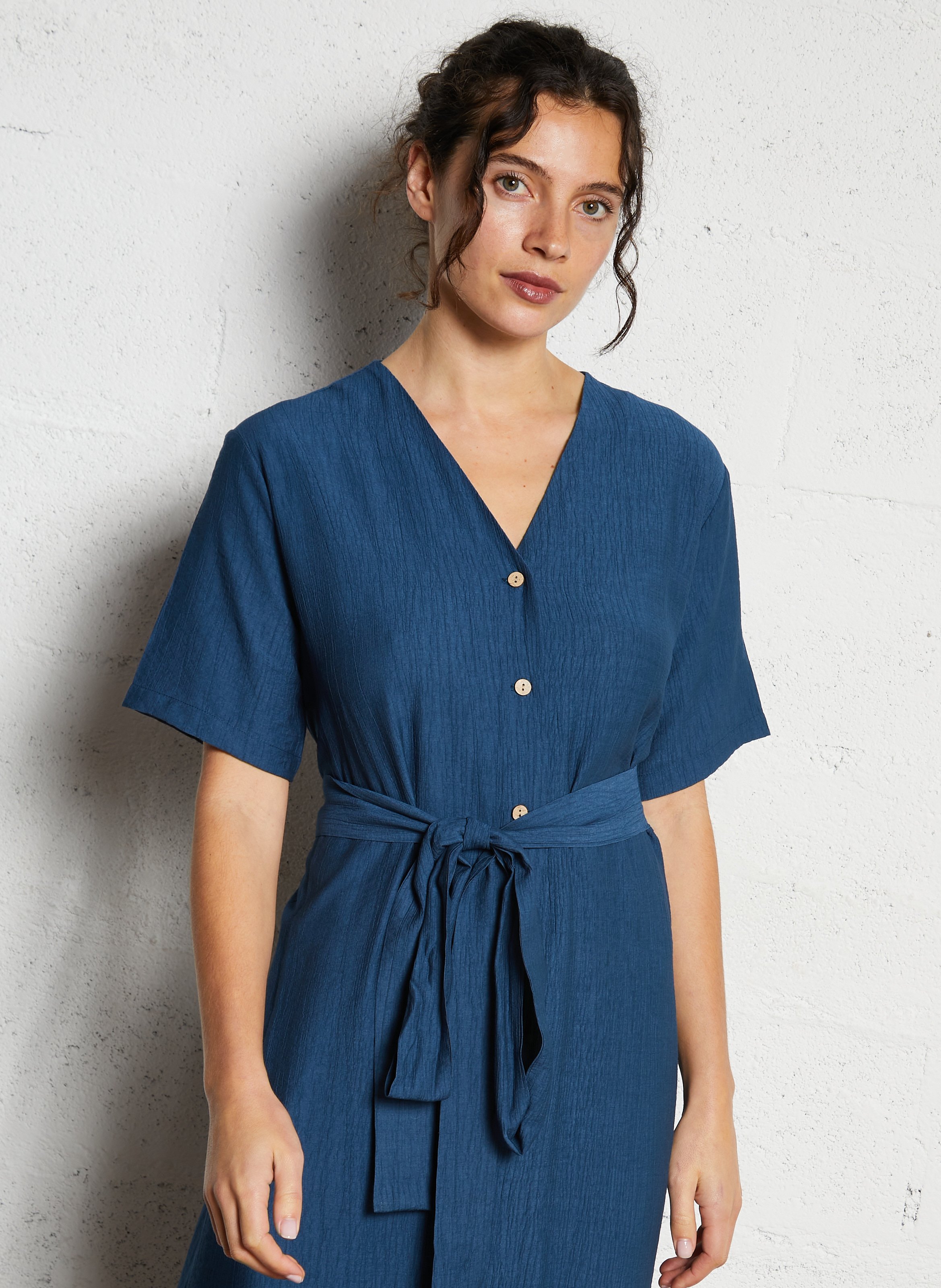 Robe midi col v NICE THINGS Bleu