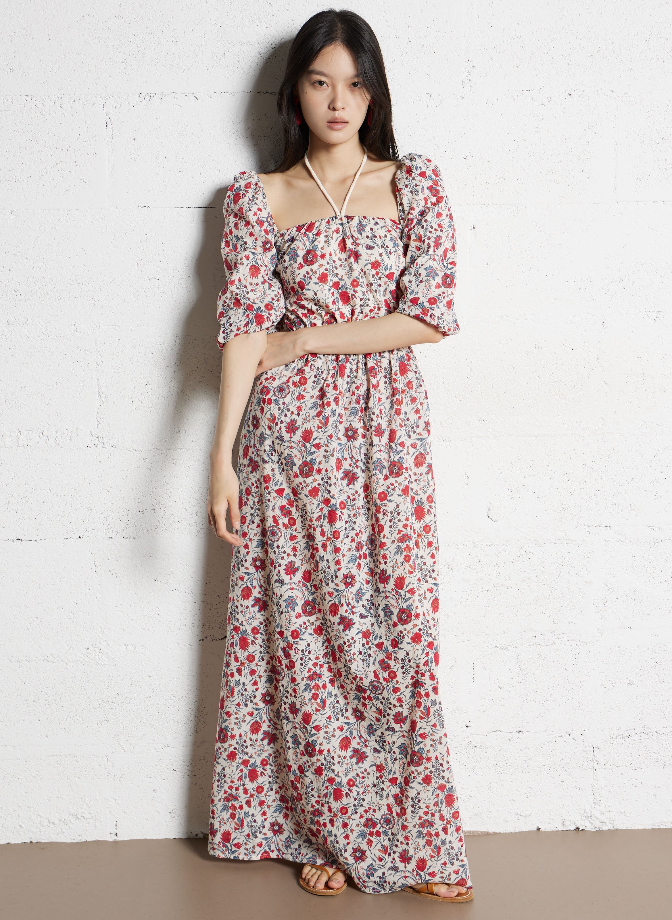 Langes, bedrucktes Kleid aus Baumwolle mit Gürtel ANTIK BATIK Mehrfarbig