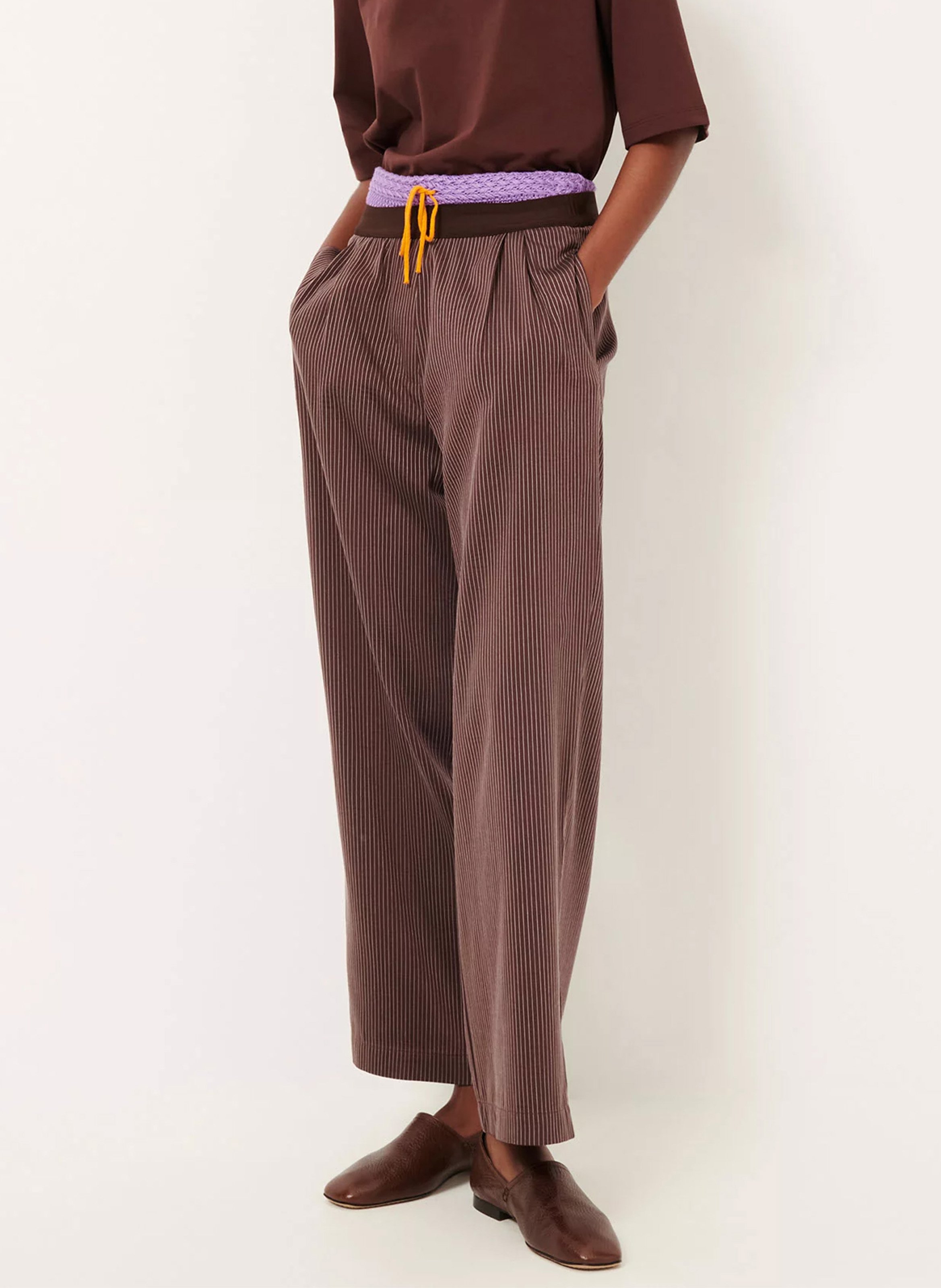Straight Striped Elasticated Pants SESSUN Brown