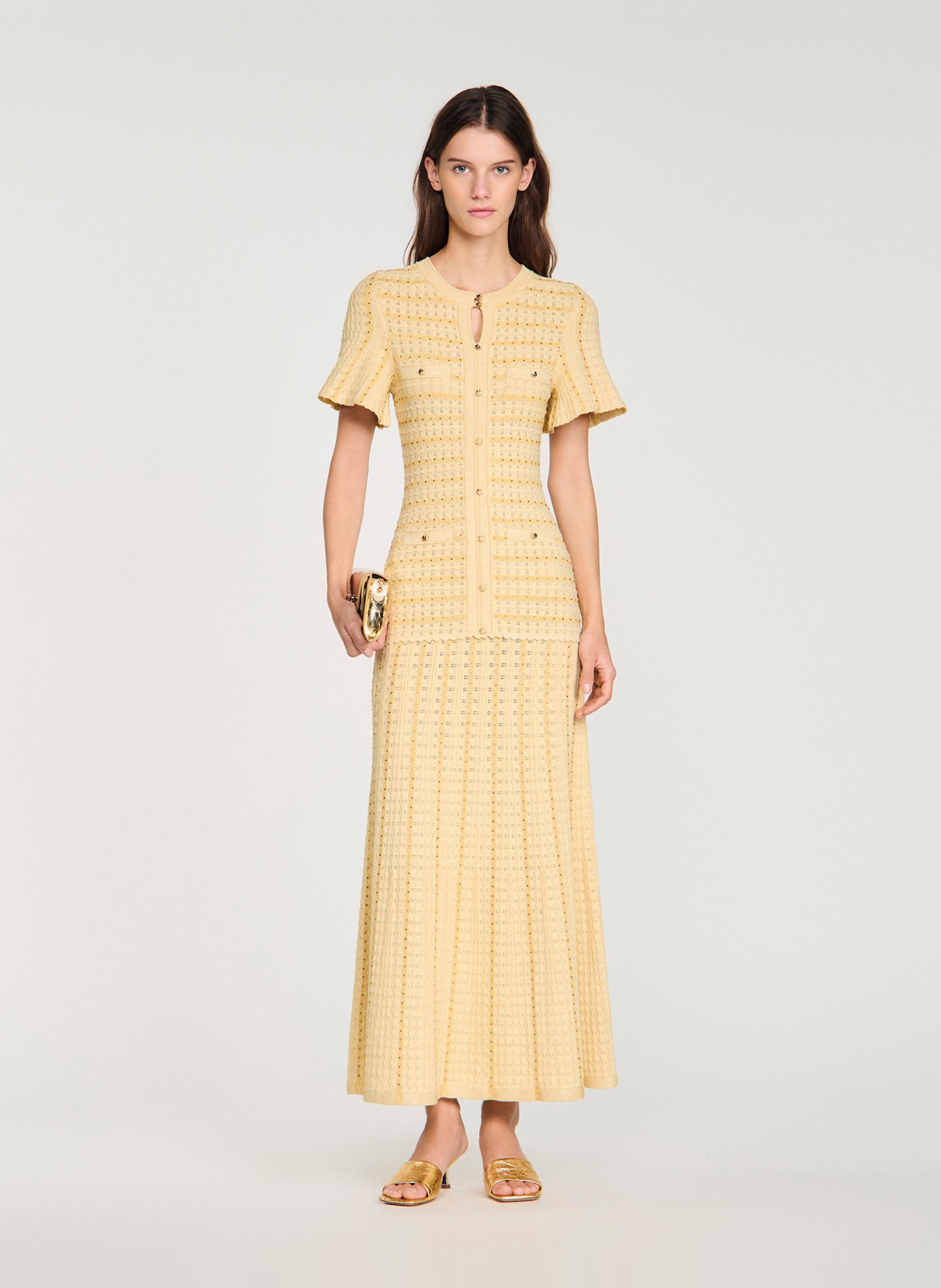 Robe longue col rond évasée SANDRO Doré