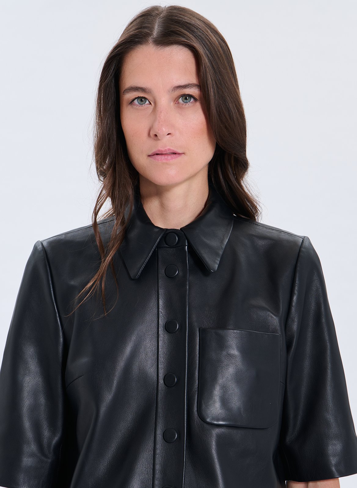 Short button-up leather shirt ZAPA Black