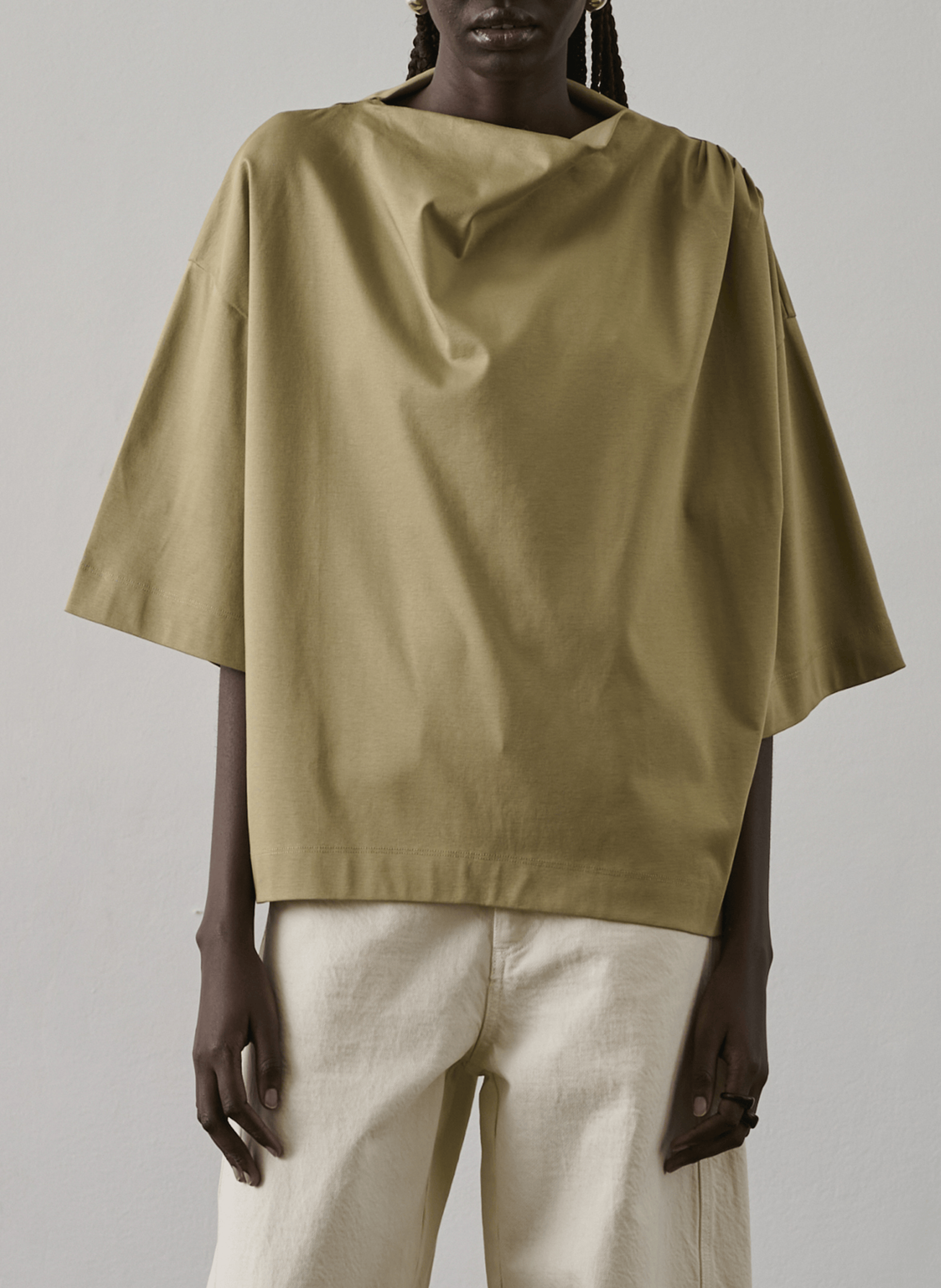 Short-sleeved draped plain t-shirt SOEUR Beige