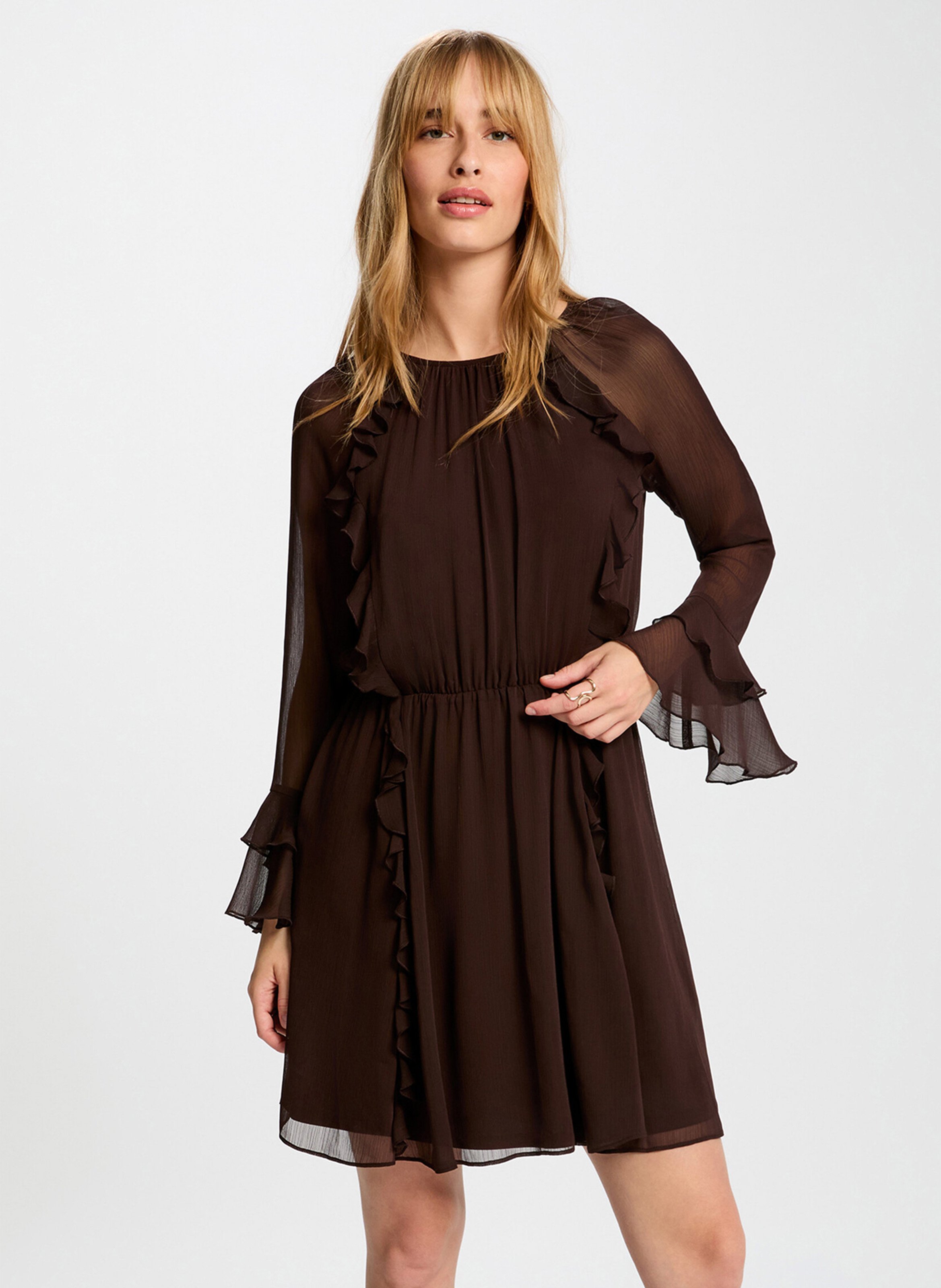 Robe ample courte à volants MORGAN Marron