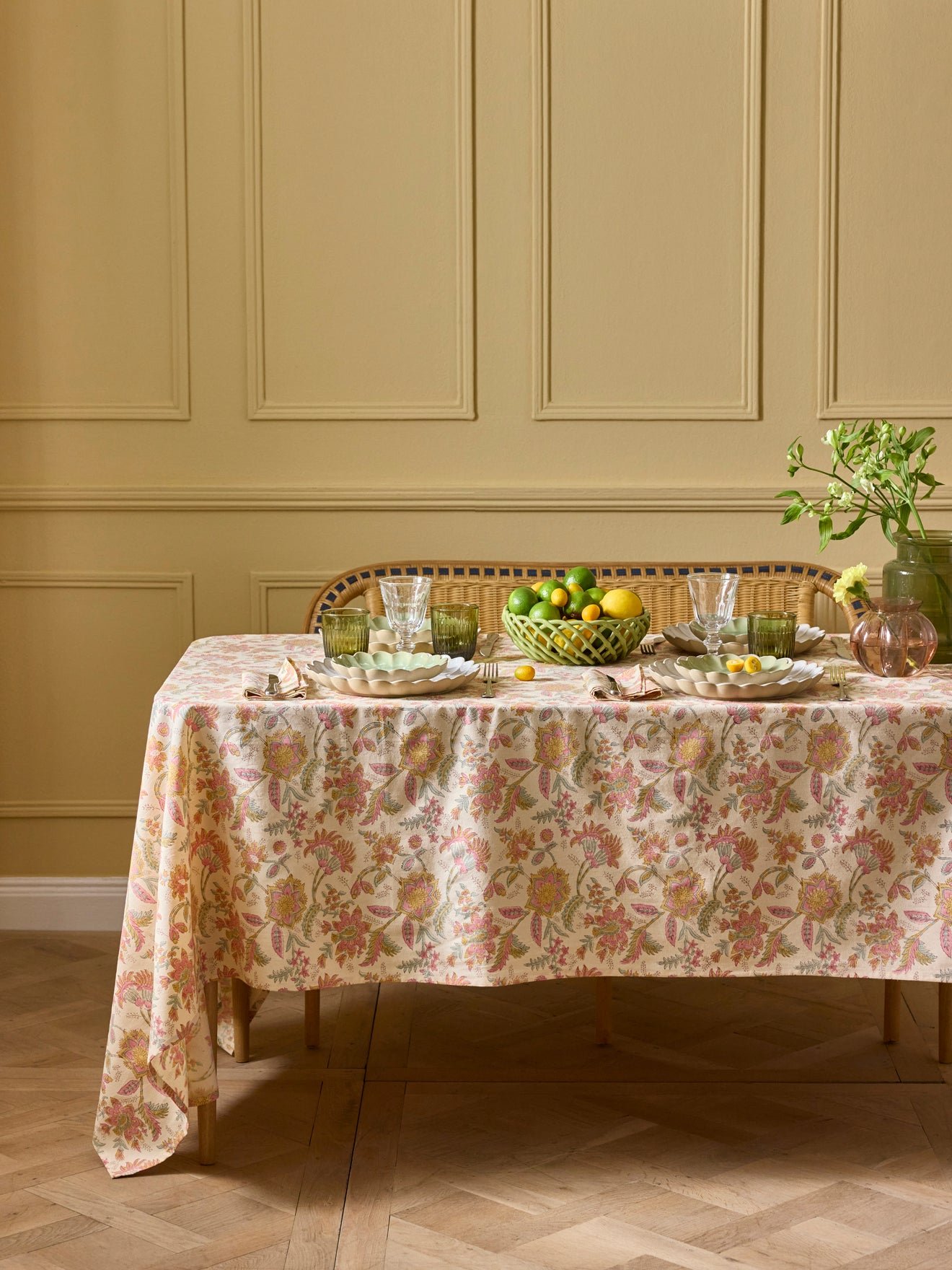 Indian floral cotton tablecloth - Pondicherry print CYRILLUS Pink