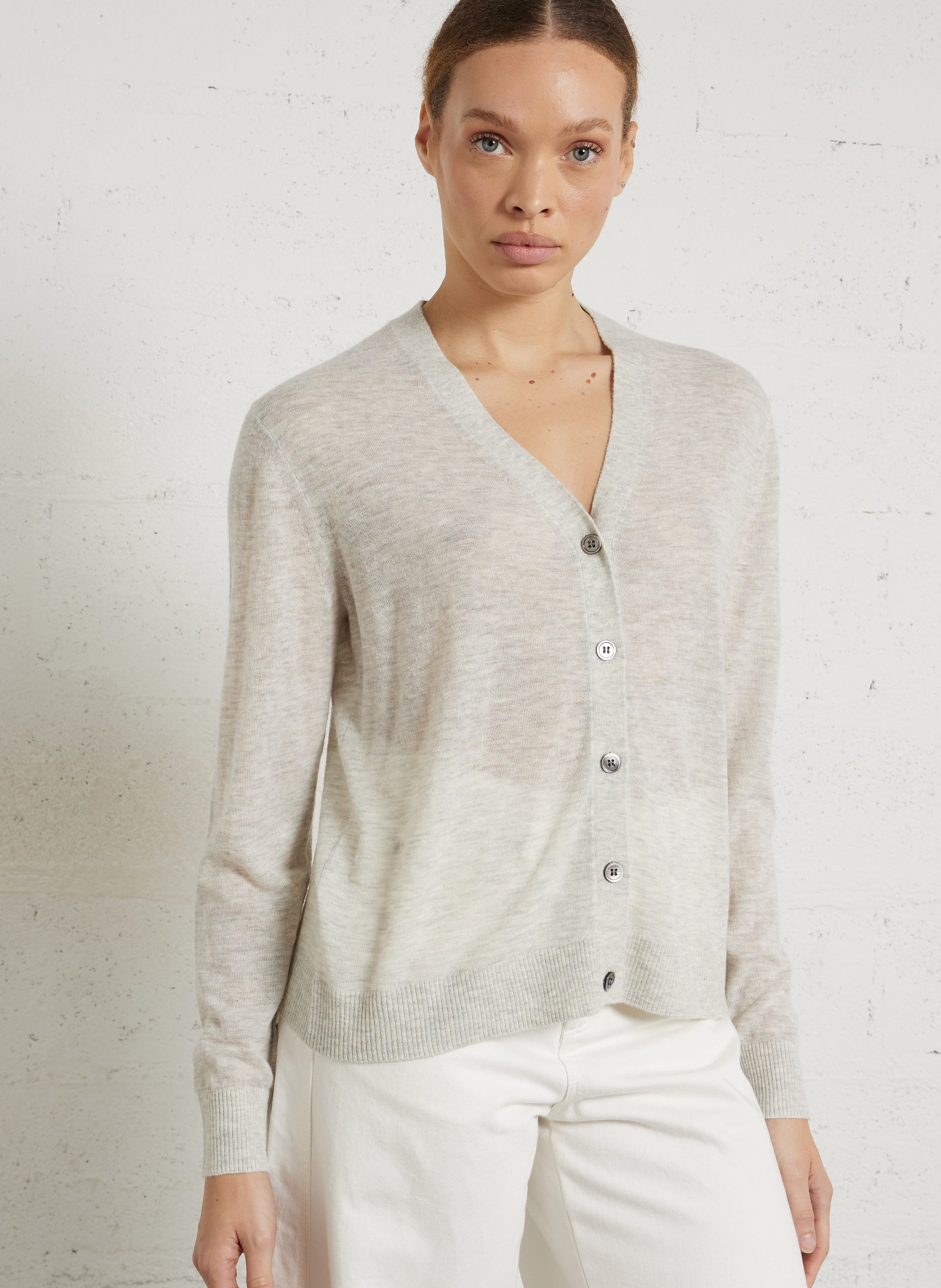 Weite Strickmix-Jacke mit V-Ausschnitt SOEUR Grau