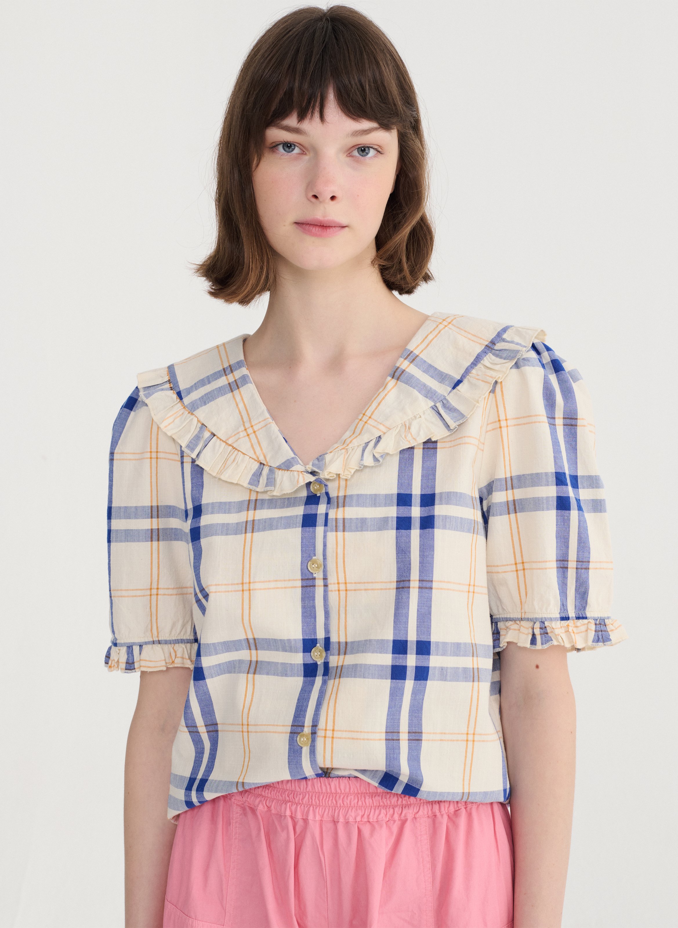 Rechte blouse met omslagkraag van biologisch katoen met print BOBO CHOSES Wit