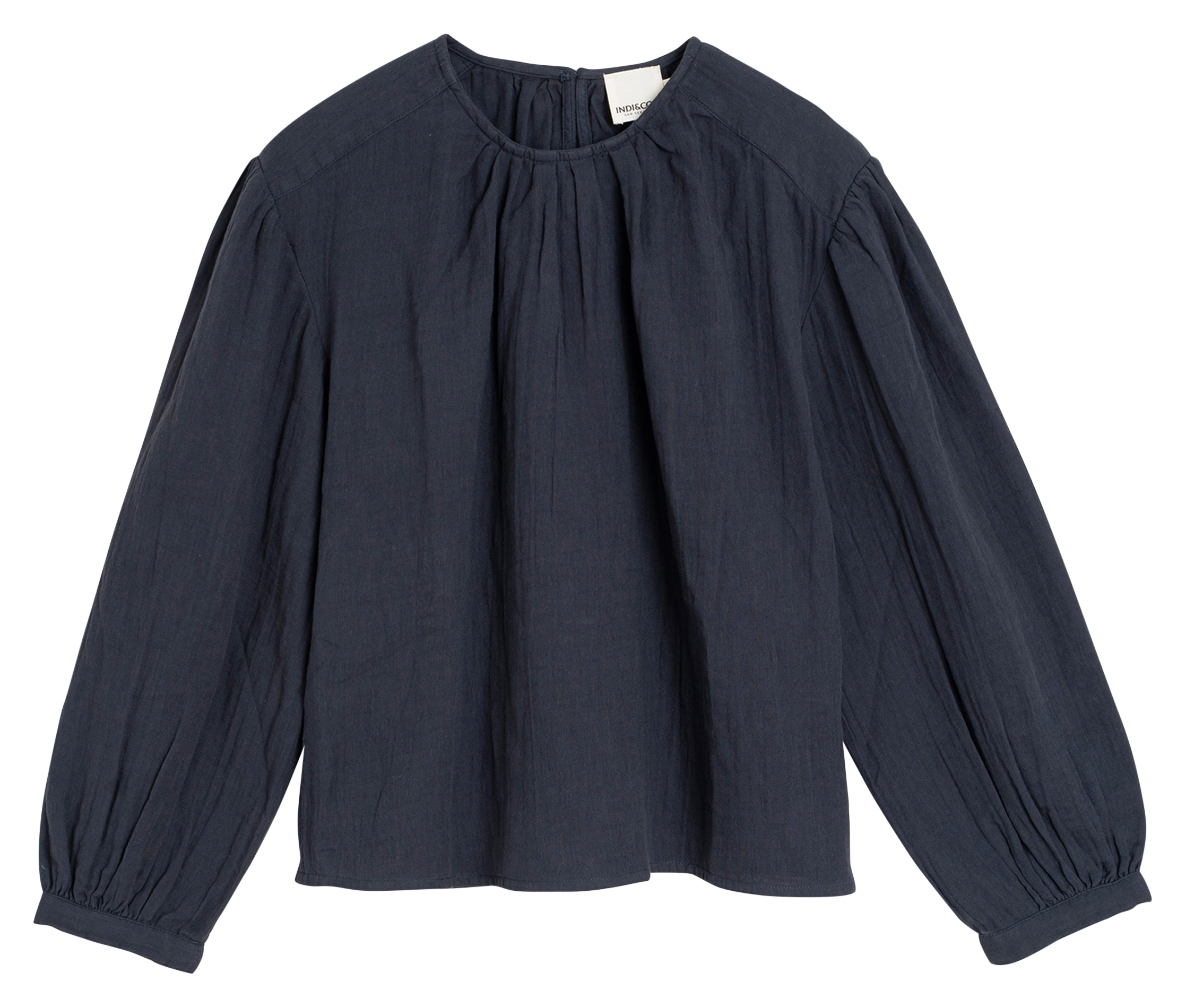 Blouse col rond ample unie INDI & COLD Bleu