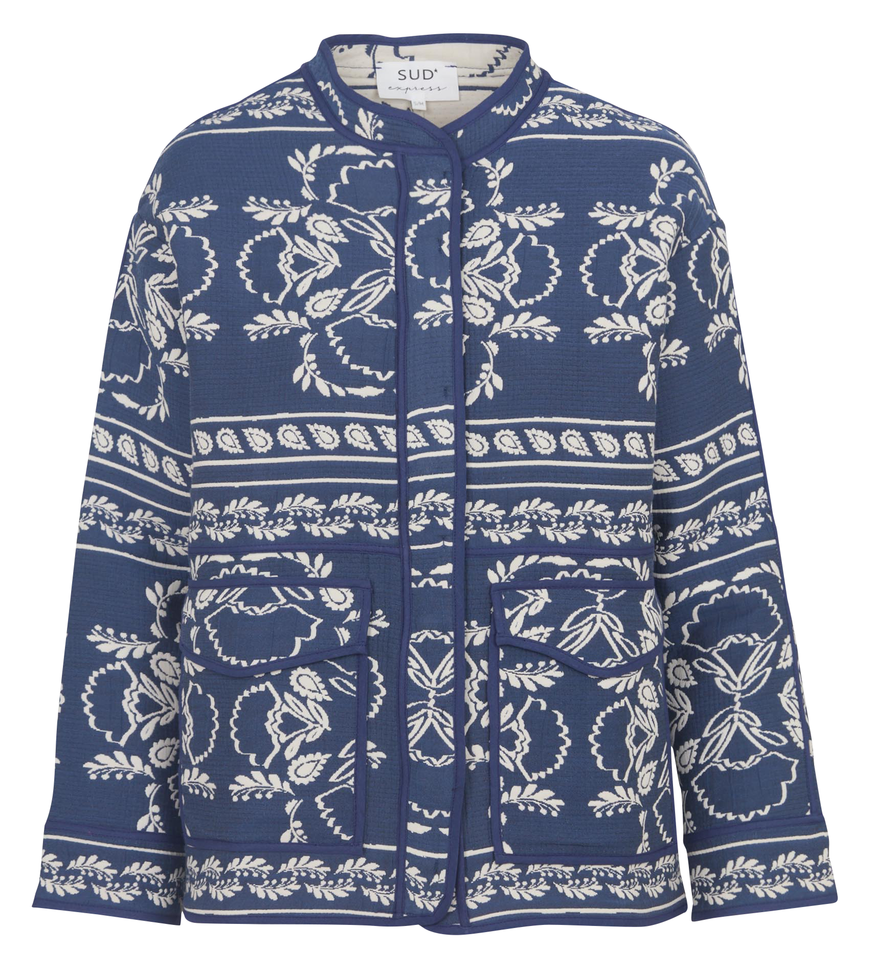 Straight round-neck jacquard printed jacket SUD EXPRESS Blue