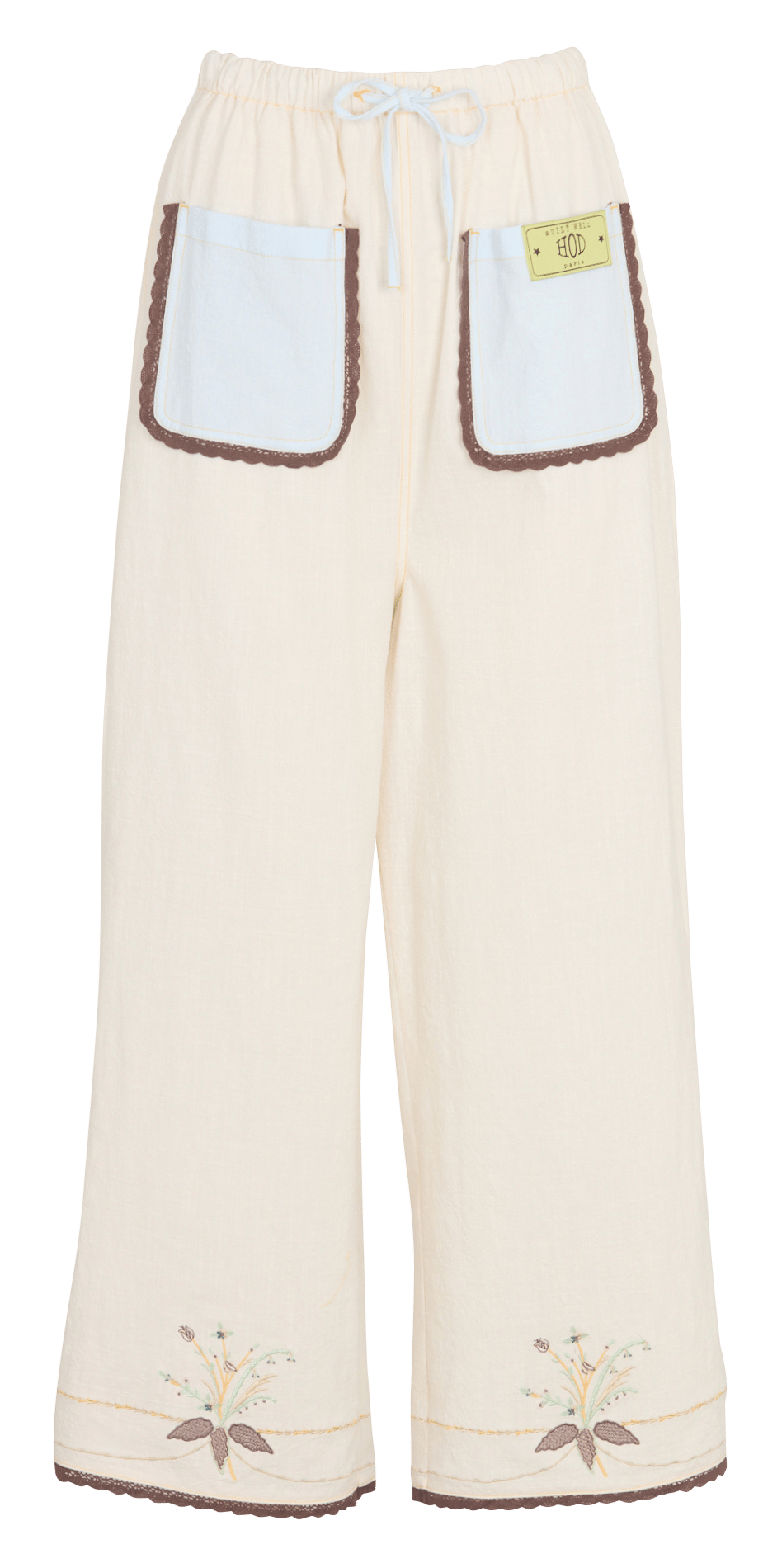 Elastische weite bestickte Hose HOD PARIS Weiss