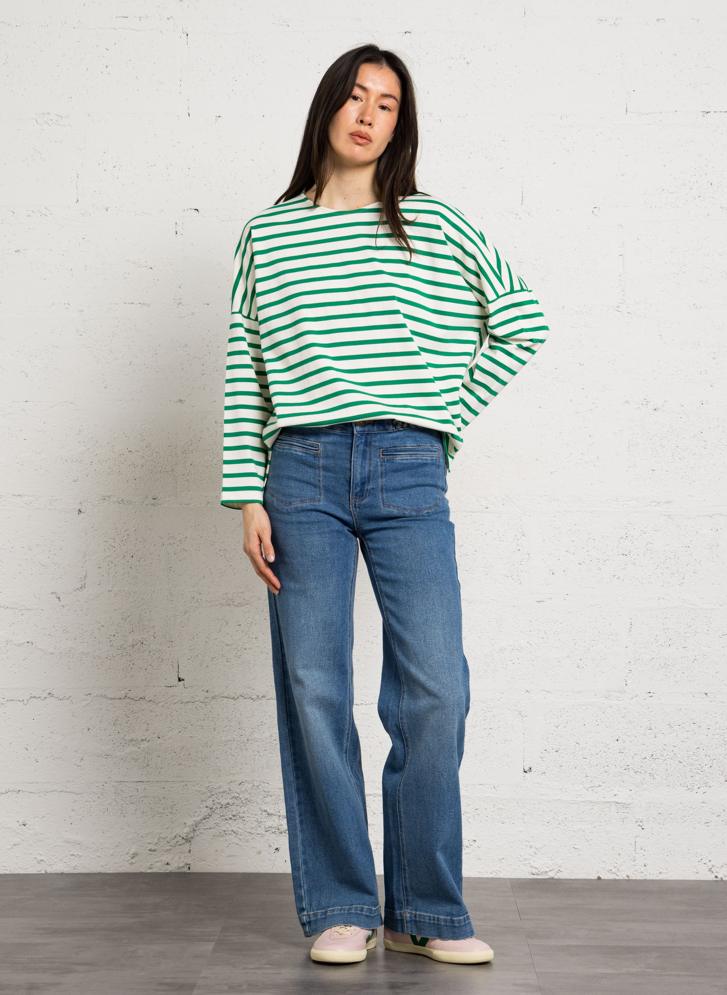 Tee-shirt ample à rayures DES PETITS HAUTS Vert