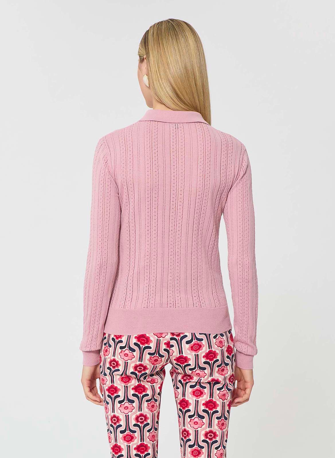 Rechte polo trui van katoen en zijde TARA JARMON Roze