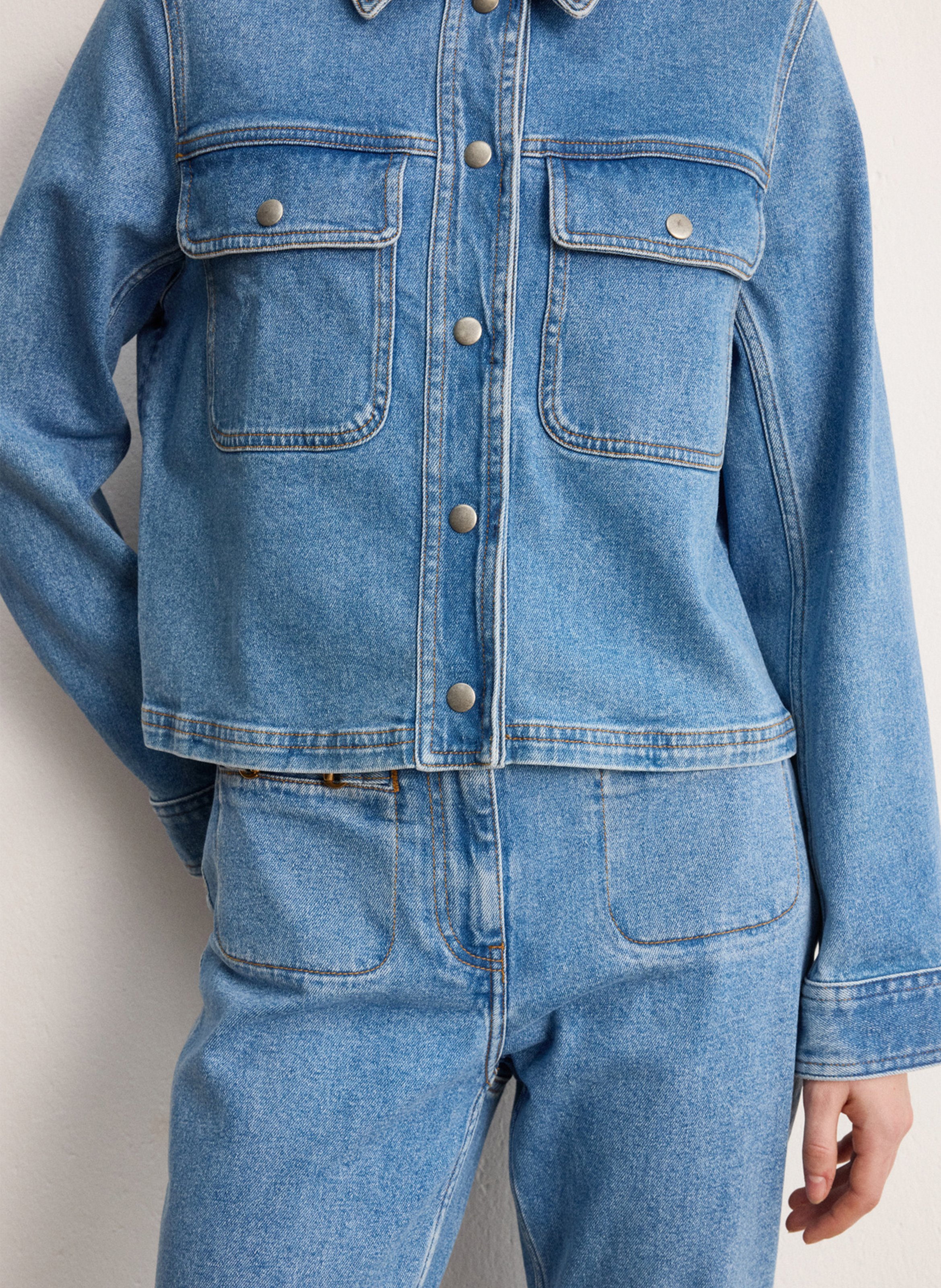 Straight cotton-blend jacket with classic collar PABLO Blue