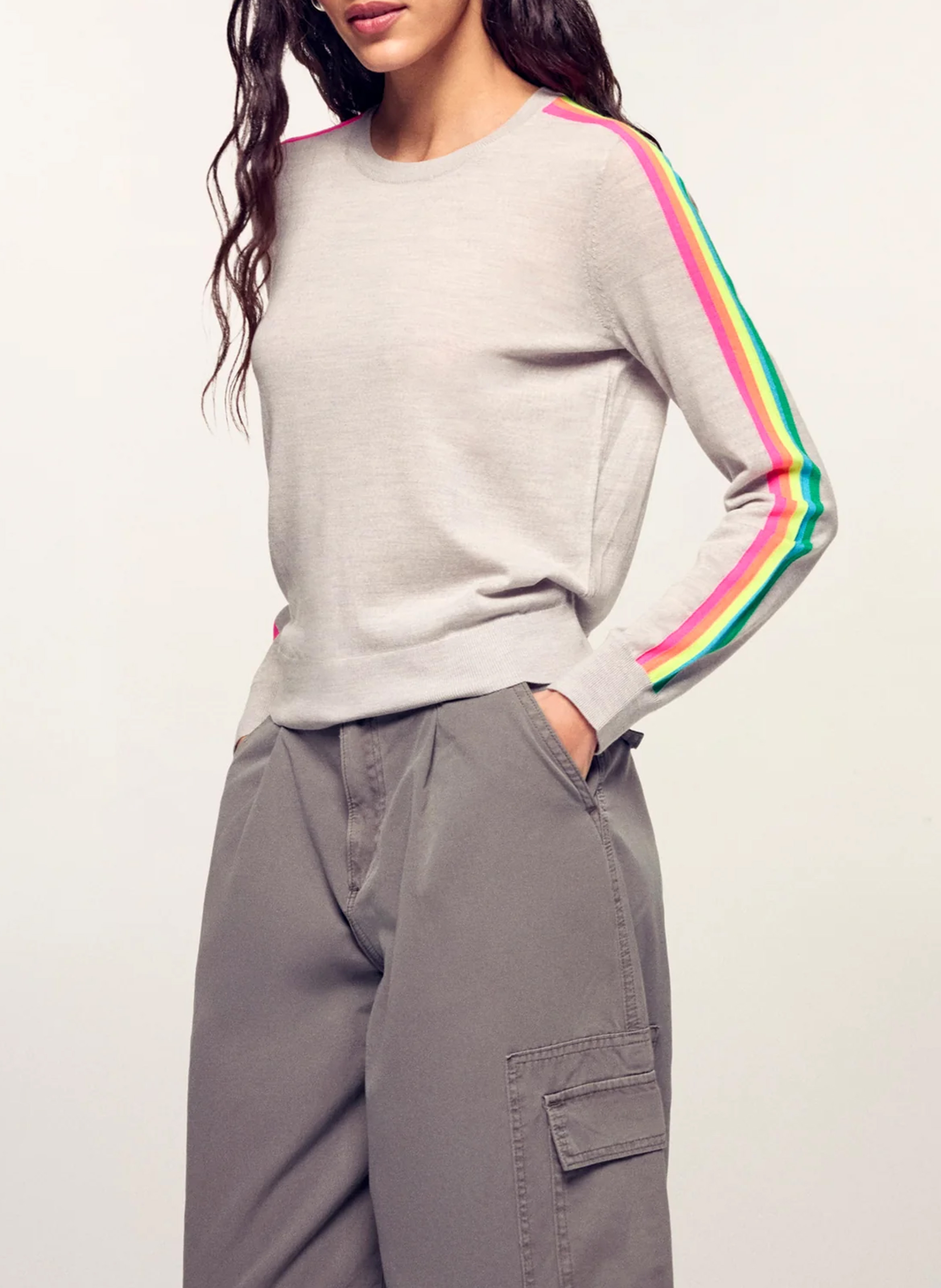 Round neck straight striped merino wool sweater FROM FUTURE Grey