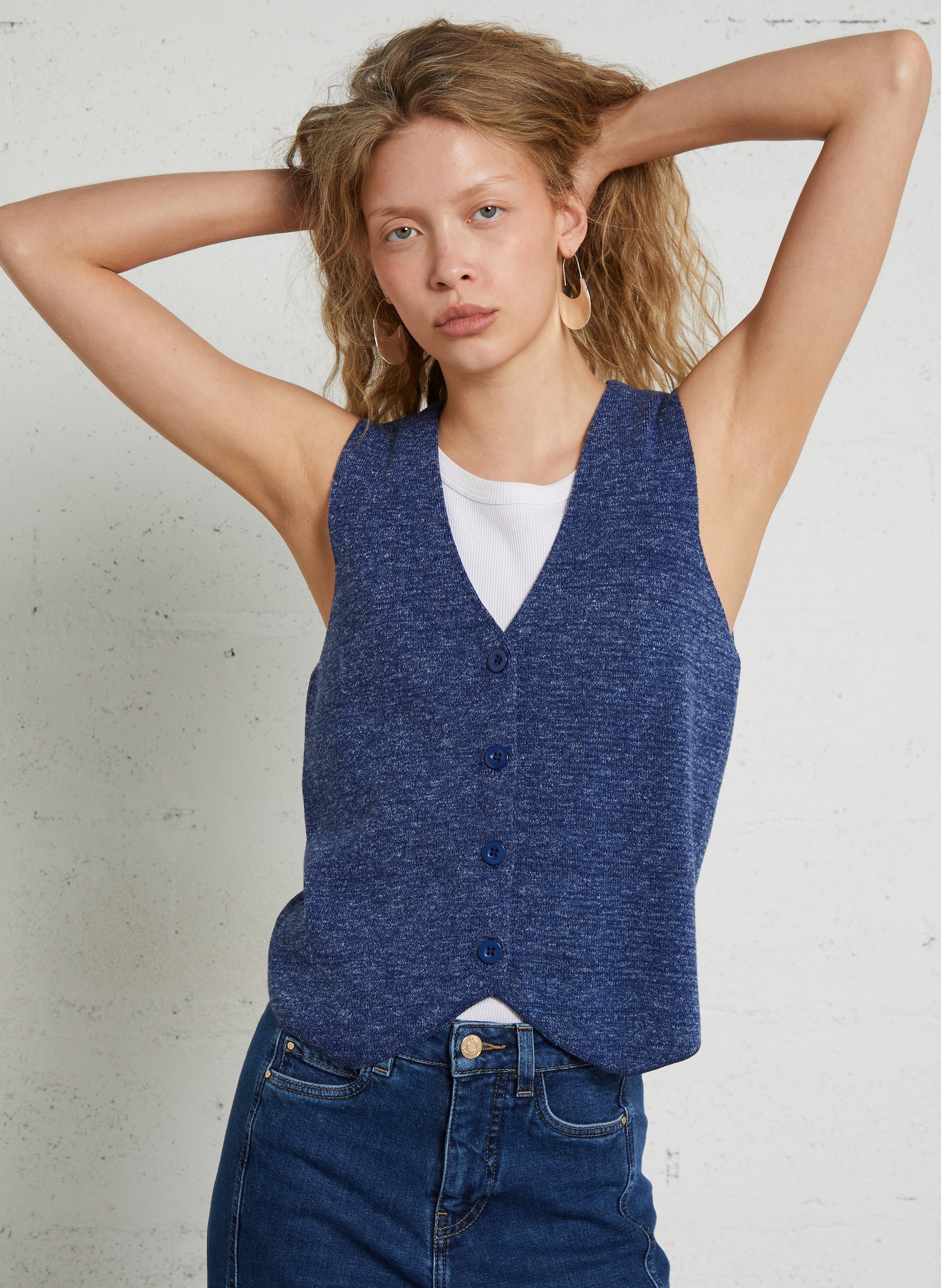 Straight cotton-blend V-neck cardigan MAISON 123 Blue