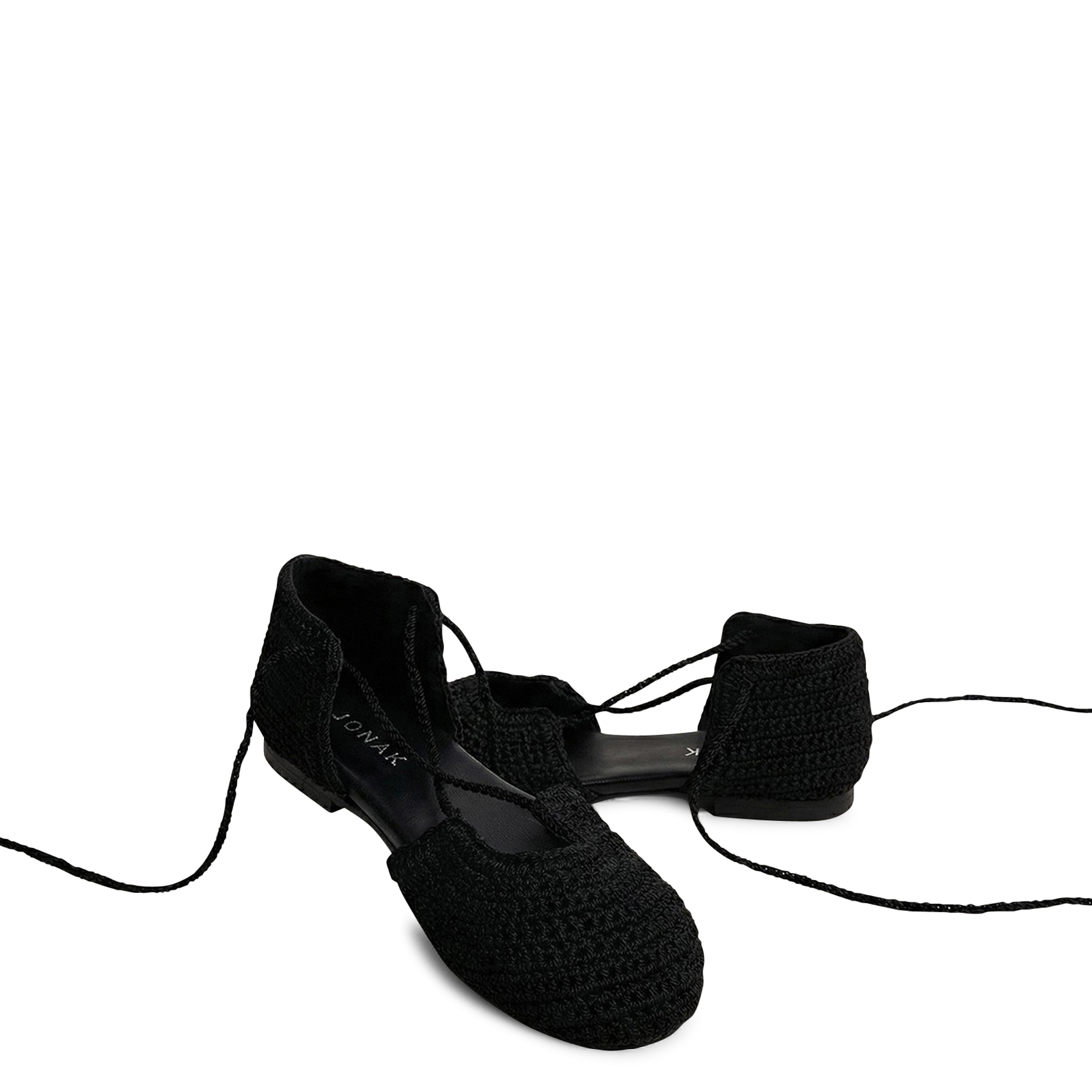 Lace-up crochet ballet flats JONAK Black