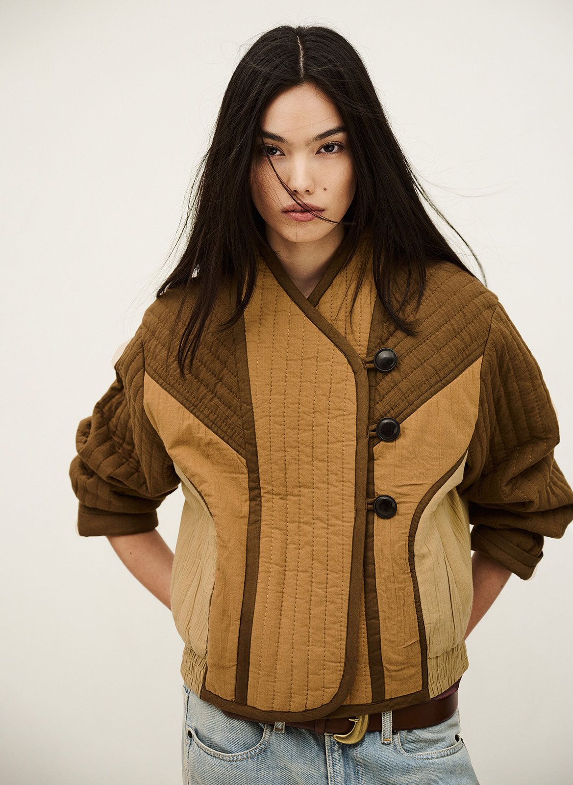 Korte patchwork katoenen jas BA&SH Bruin