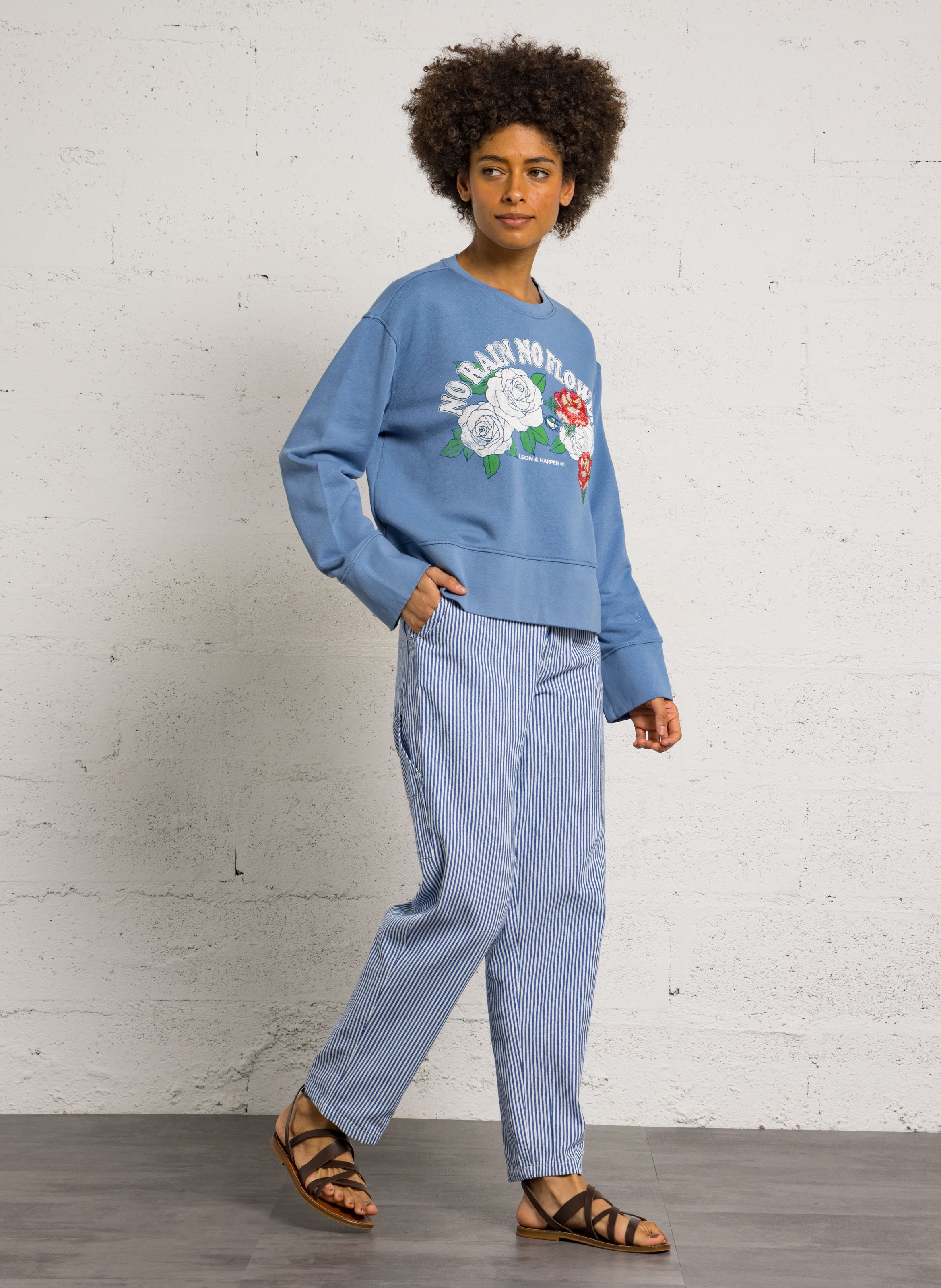Rundhals-Sweatshirt aus Bio-Baumwolle LEON & HARPER Blau