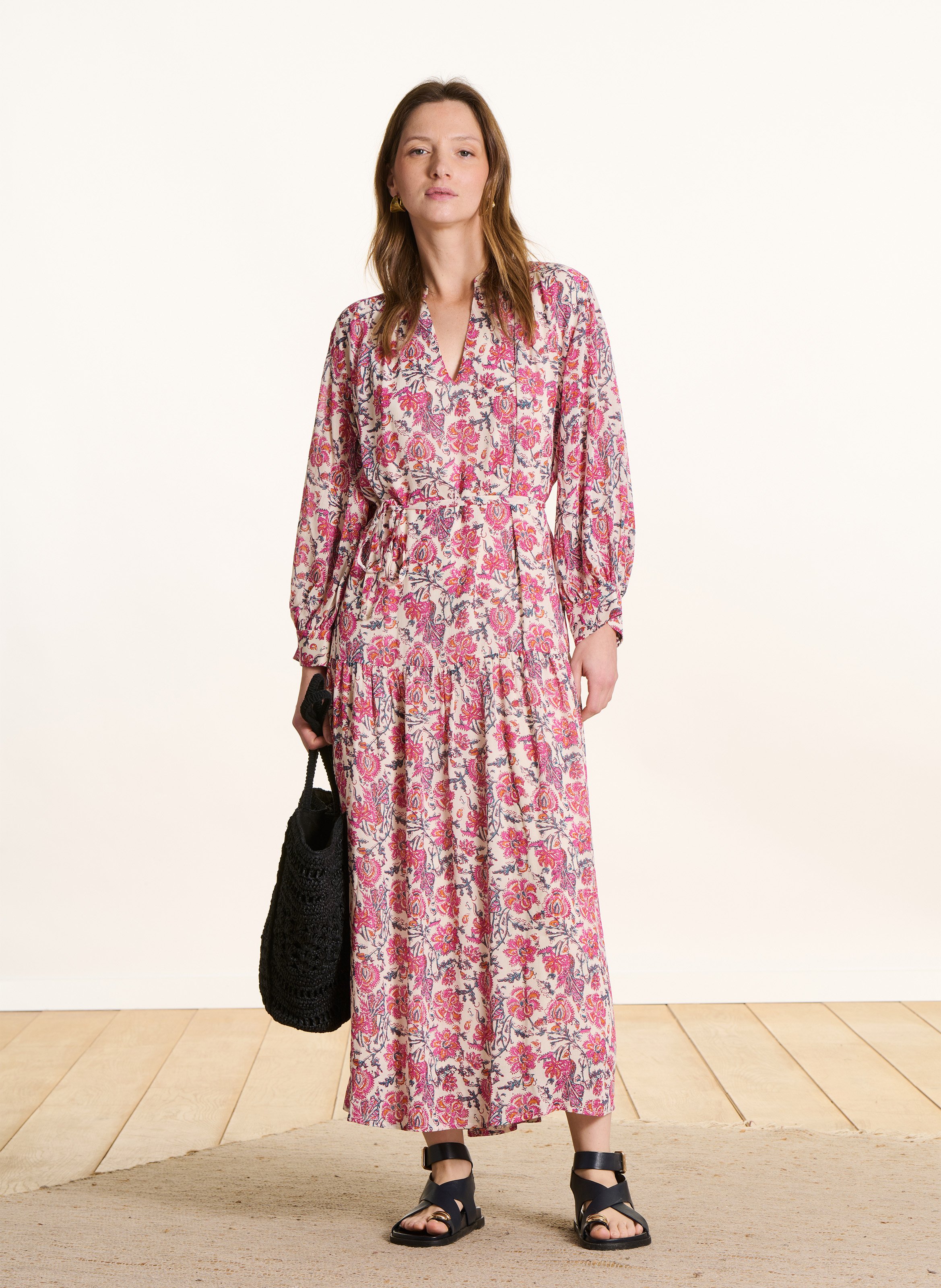 Lange jurk met bloemenprint LA FEE MARABOUTEE Roze