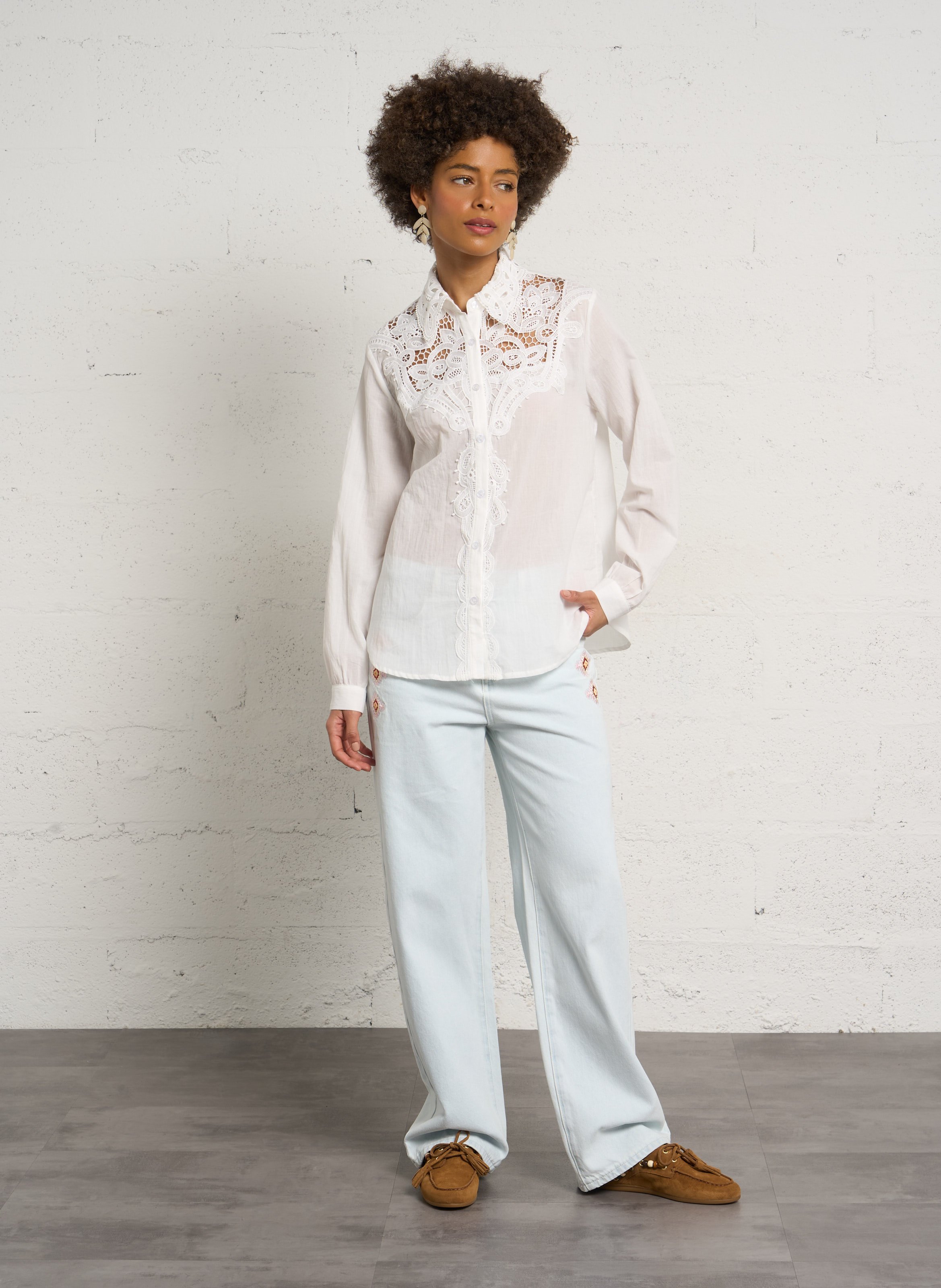 Straight-cut cotton-blend shirt with classic collar SEE U SOON White