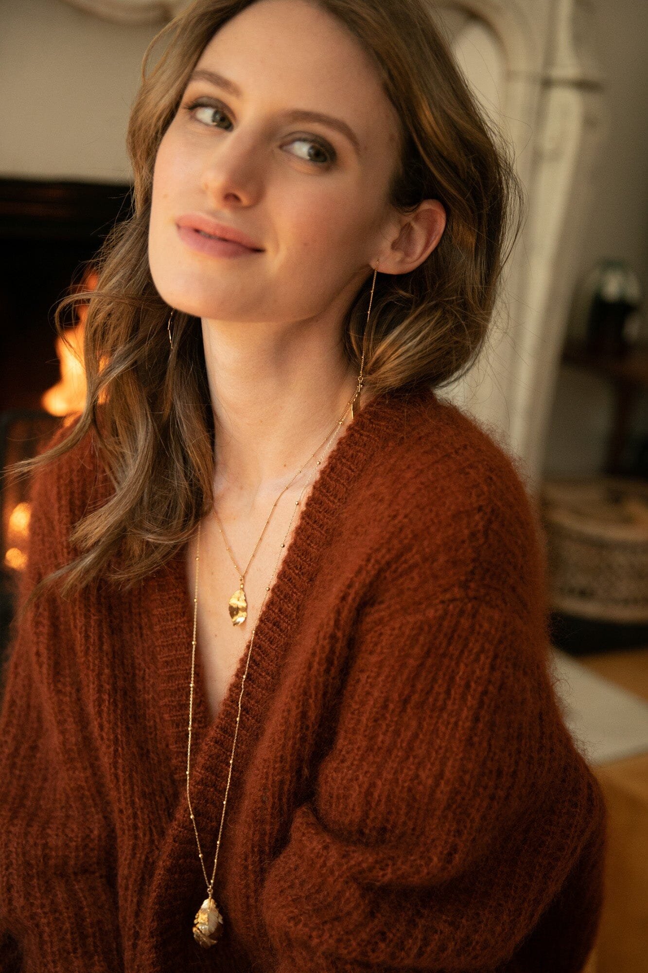 Dangling earrings gold-plated with gold leaves MONSIEUR SIMONE Golden