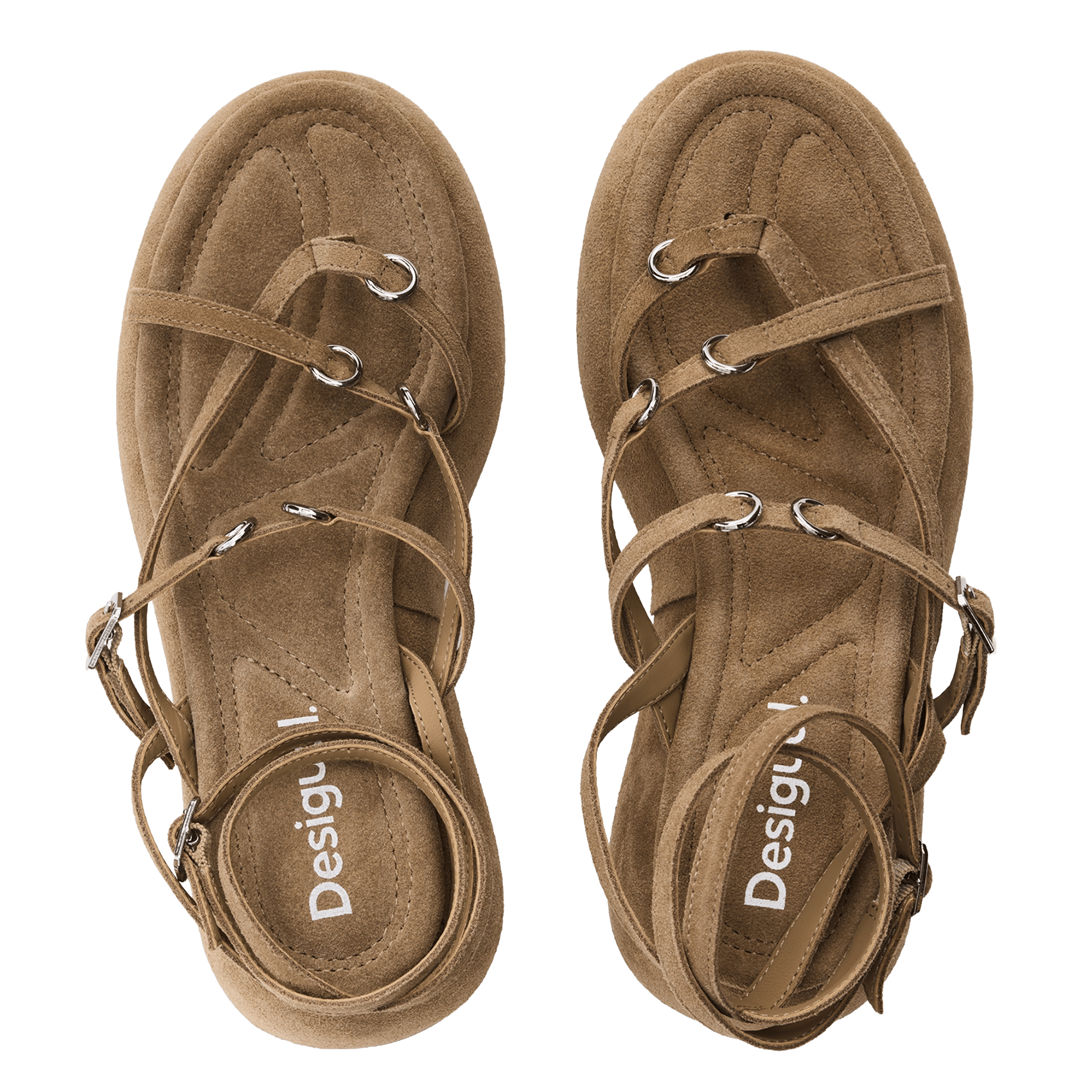 Sandales compensées en cuir velours DESIGUAL Marron