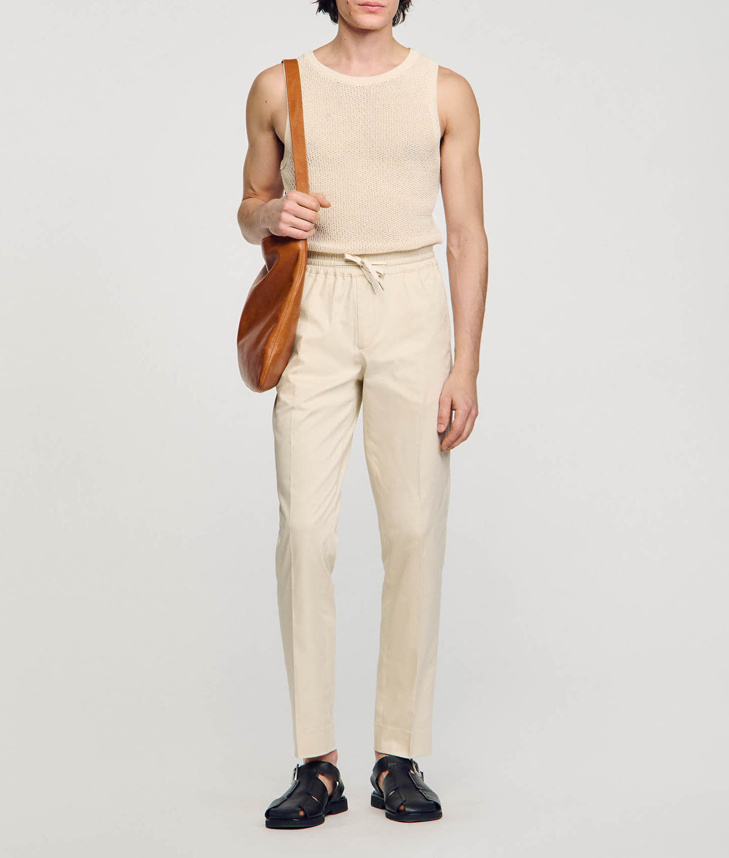 Pantalon chino avec cordon en coton mélangé  SANDRO Beige