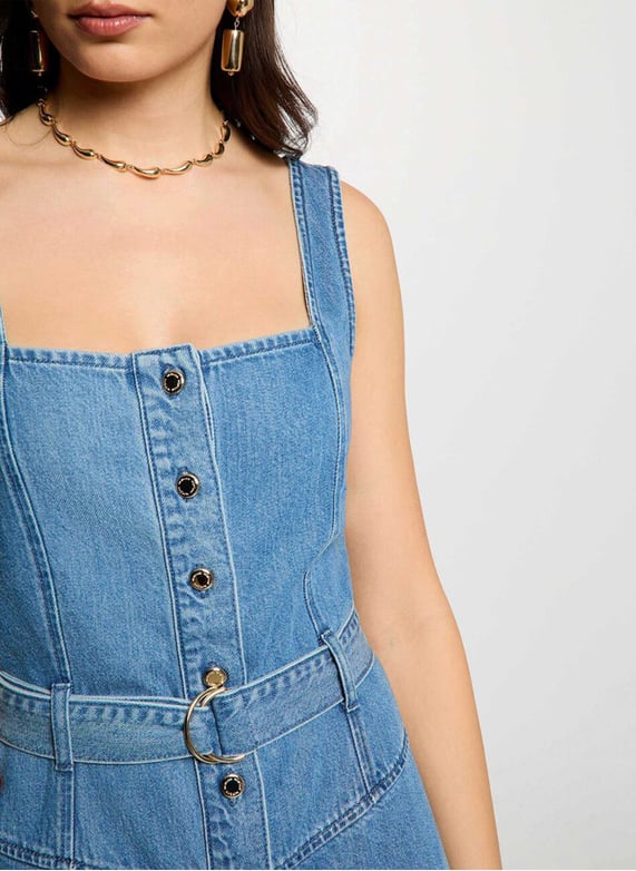 Flared midi denim dress Blue Morgan - Women | Place des Tendances Flared midi denim dress Blue Morgan - Women | Place des Tendances