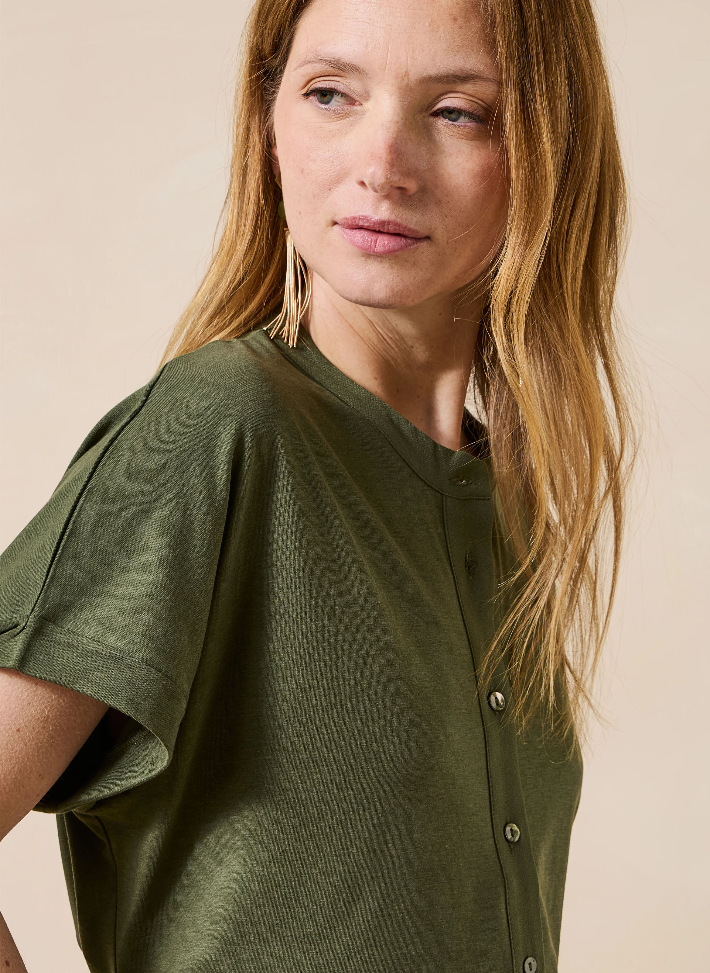Top manches courtes boutonné uni LA FEE MARABOUTEE Vert