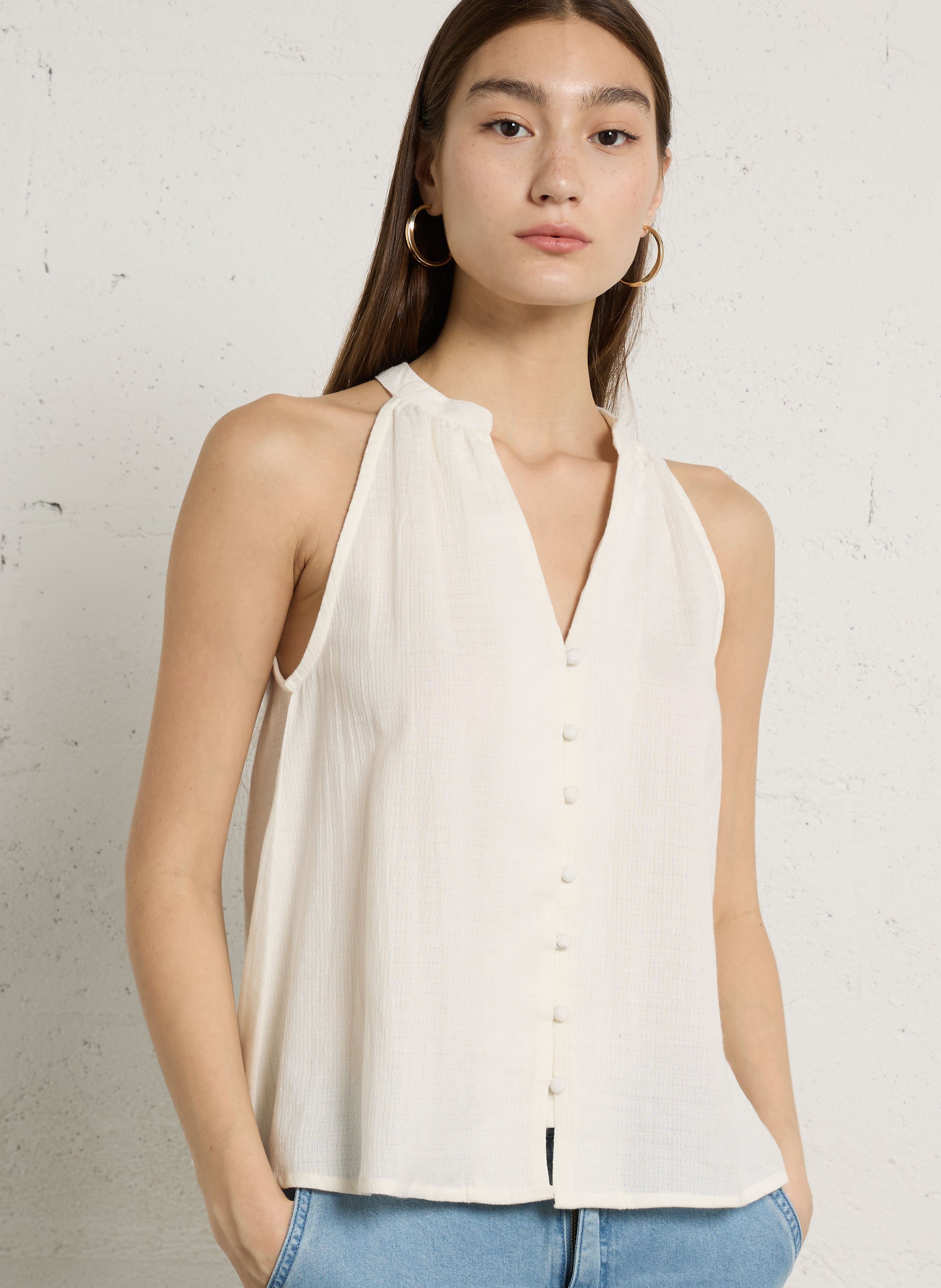 Ärmelloses ausgestelltes Top in Uni-Farbe LA PETITE ETOILE Weiss