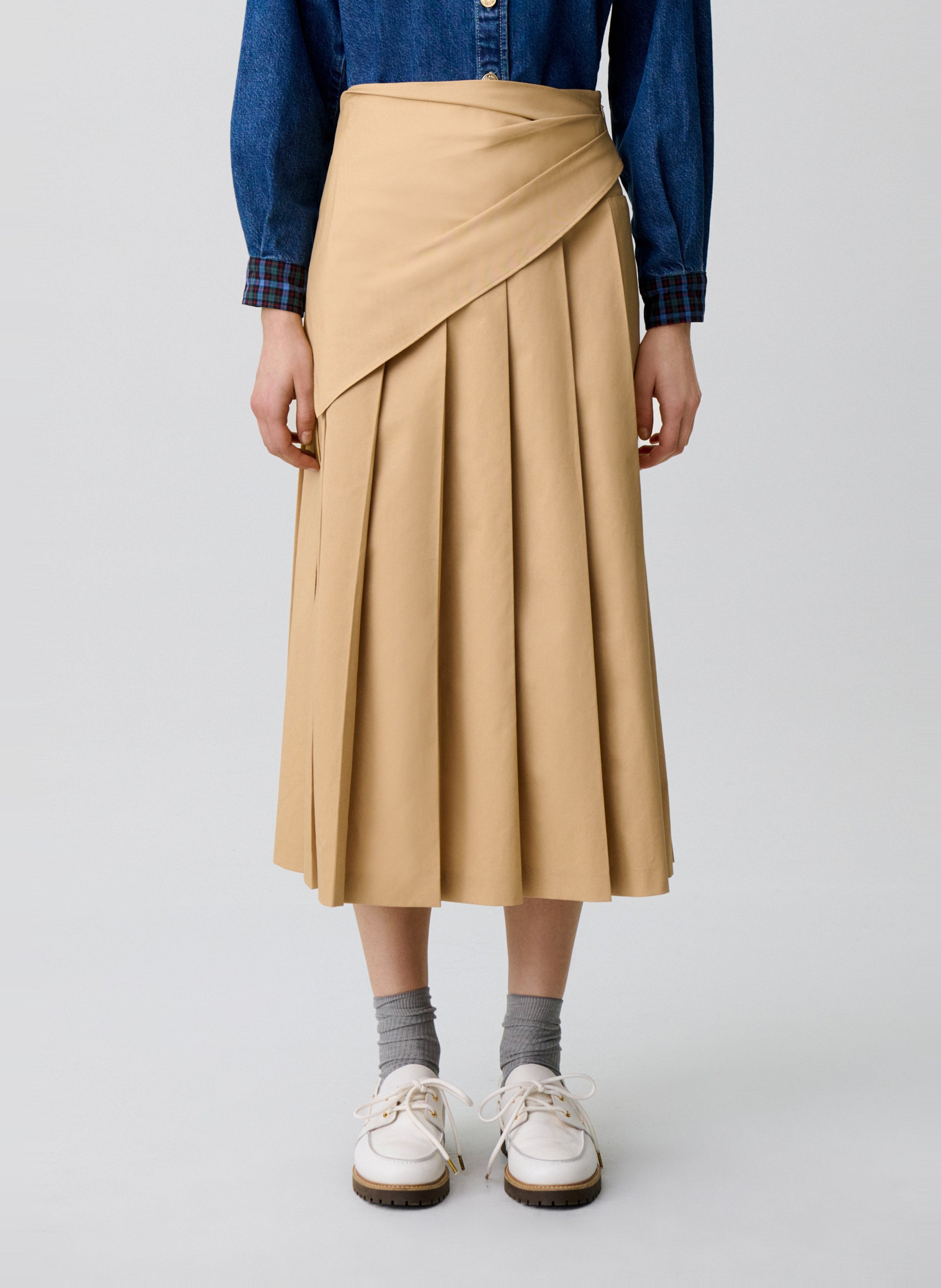 Halflange gerende rok met plooien CLAUDIE PIERLOT Beige