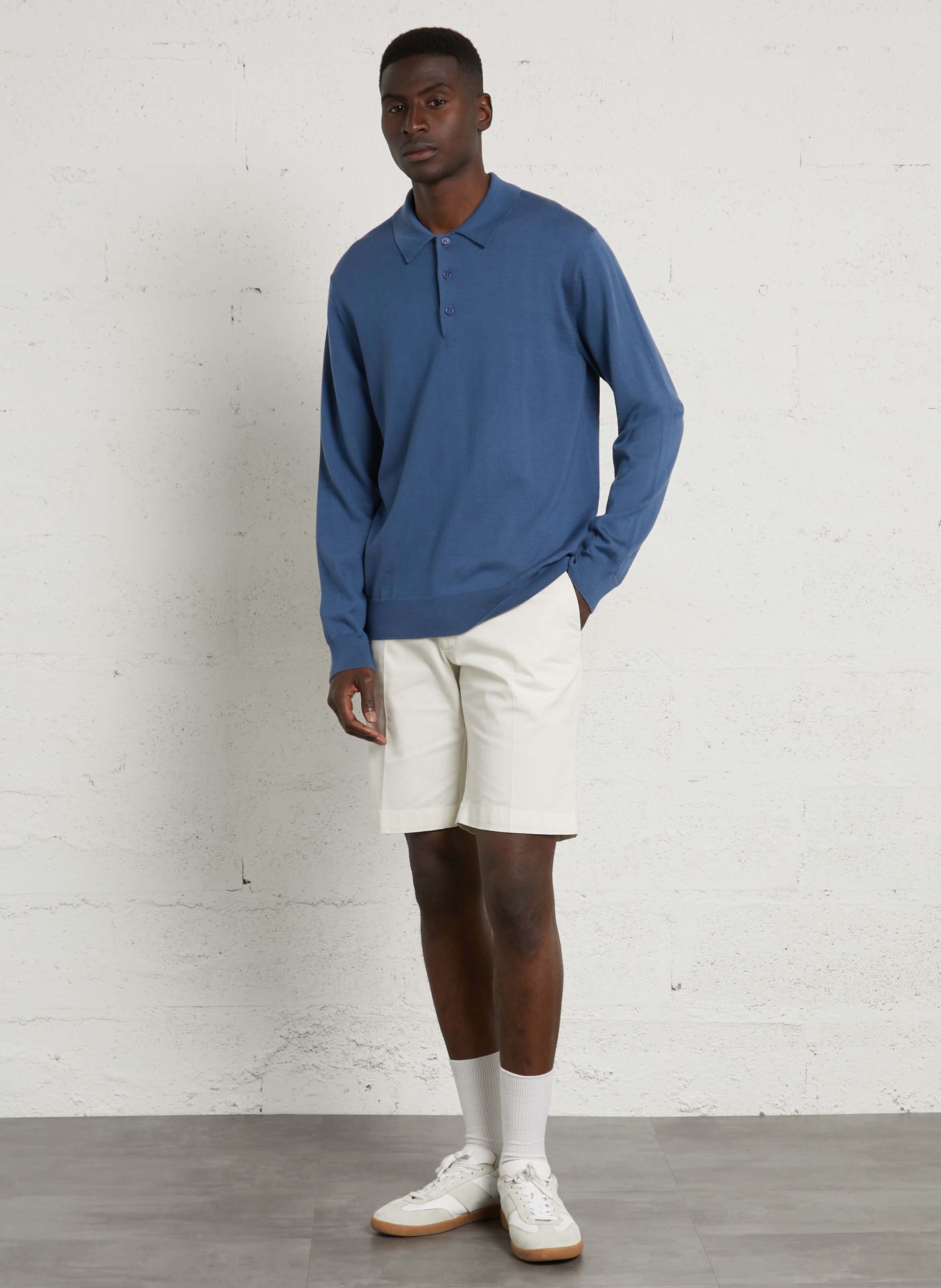 Rechte polo van merinowol AU PRINTEMPS PARIS Blauw