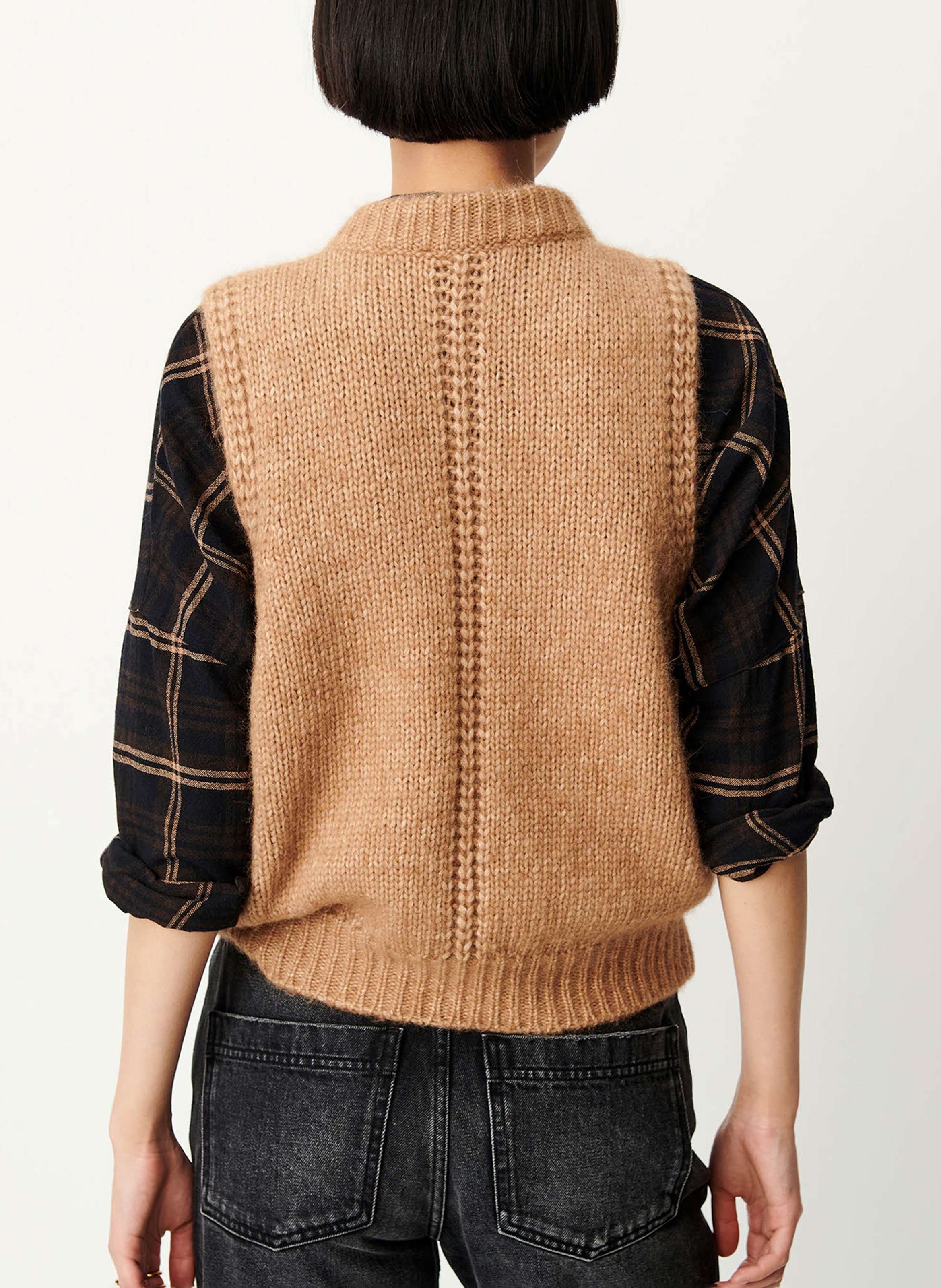 Pull sans manches à col rond en laine mélangée SESSUN Beige